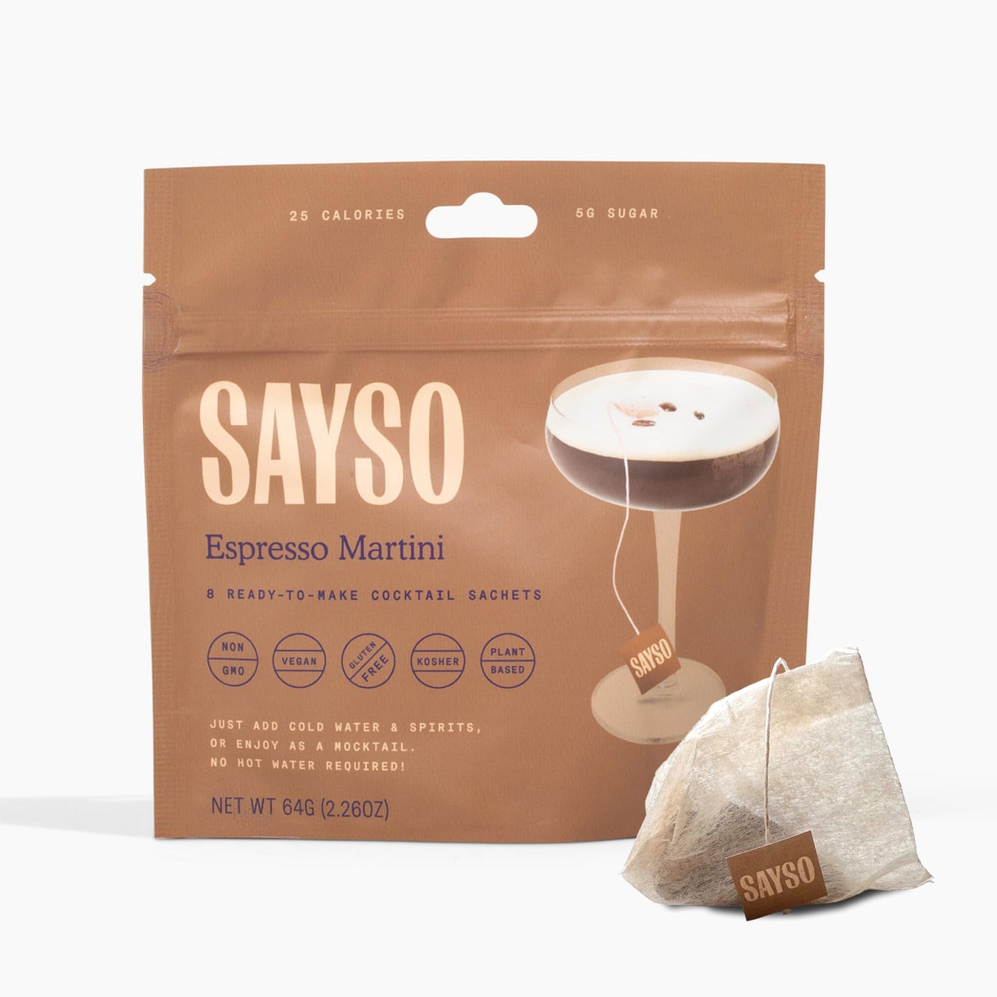 SAYSO: Espresso Martini Instant Cocktail Tea Bags | Infuses with Cold Water & Spirits for a Premium Craft Cocktail or Mocktail (25 Calories, 5g Sugar), 8-Pack