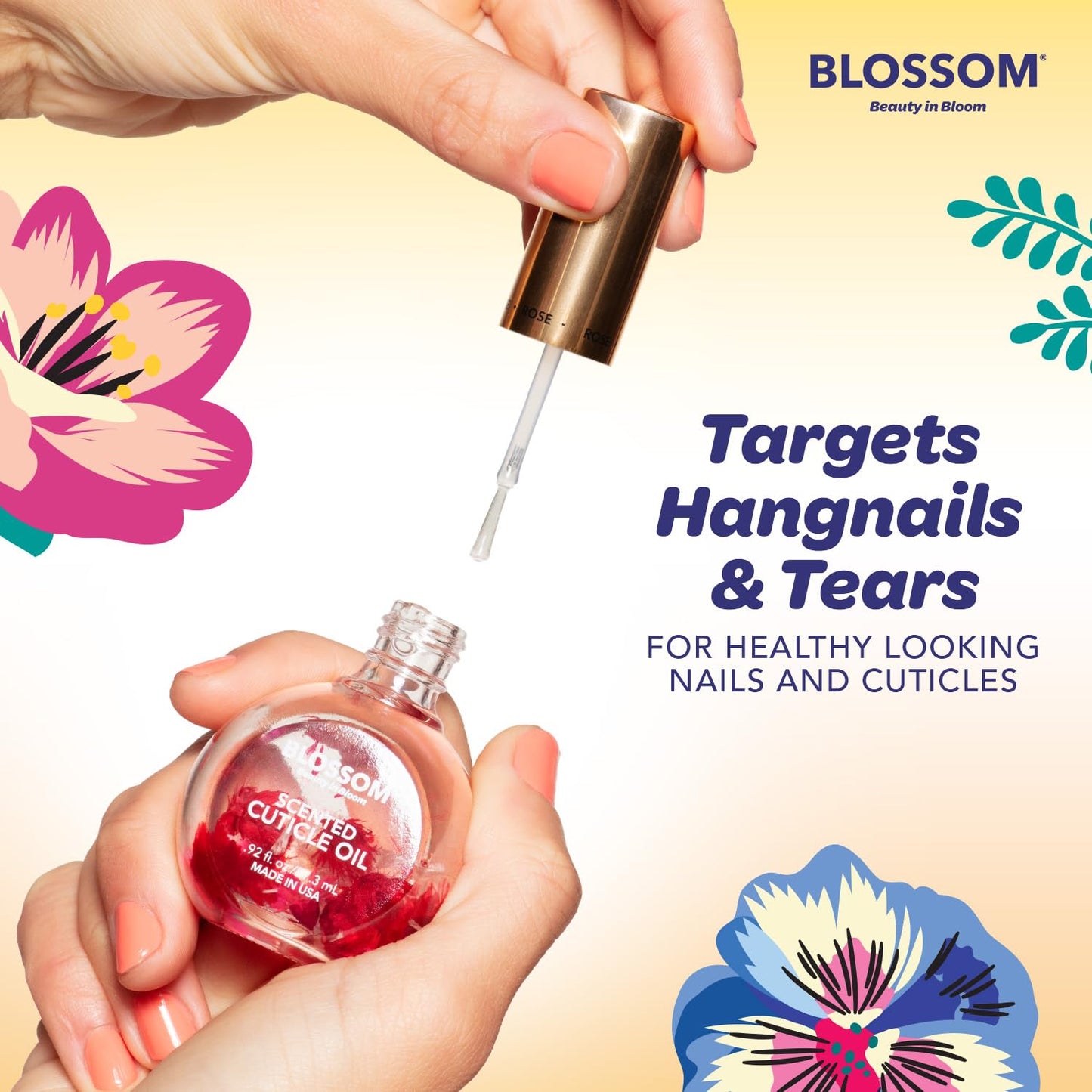 Blossom Cuticle Oil for Nails, Hydrating, Moisturizing, Gourmand Scented Nail Oil Cuticle Care, Infused with Real Flowers, Made in USA, 0.5 fl. oz, Glazed Donut