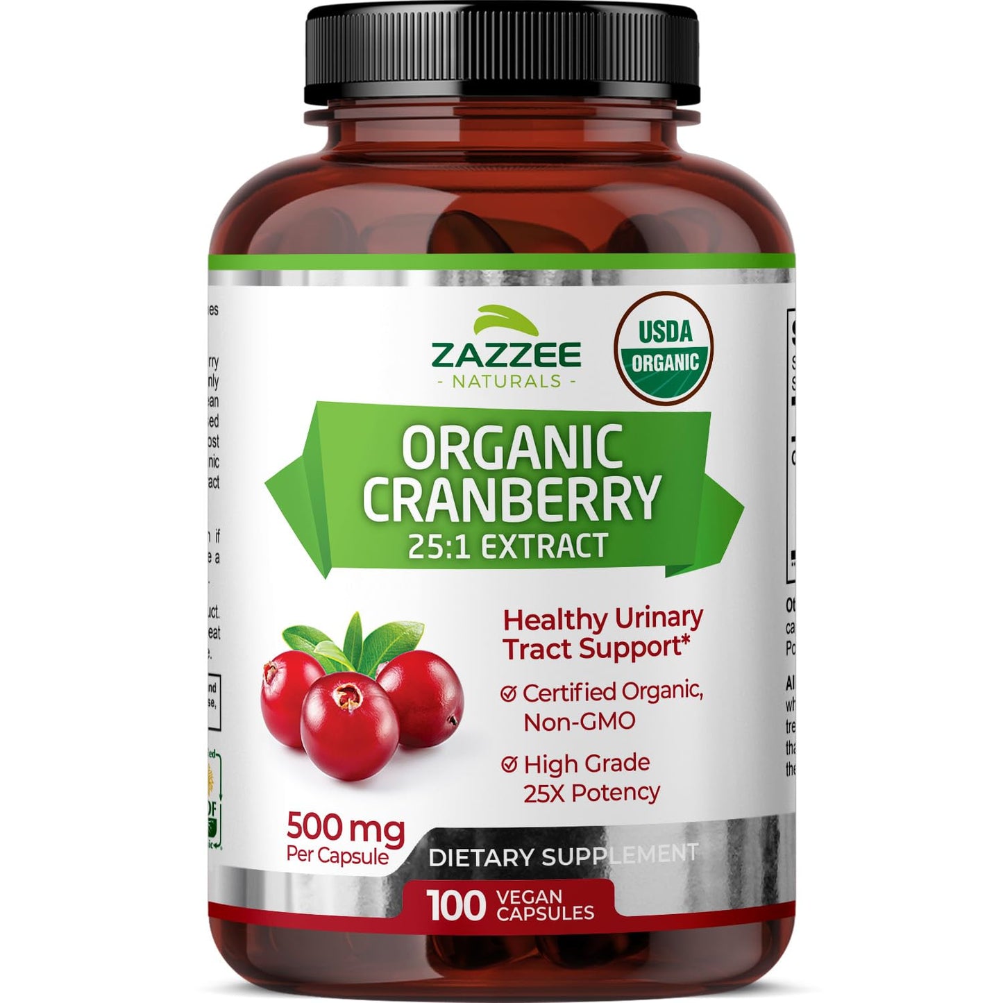 Zazzee USDA Organic Cranberry 25:1 Extract, 12,500 mg Strength, 100 Vegan Capsules, Over 3 Month Supply, Standardized, Concentrated 25X Extract, 100% Vegetarian, Certified Organic, Non-GMO All-Natural