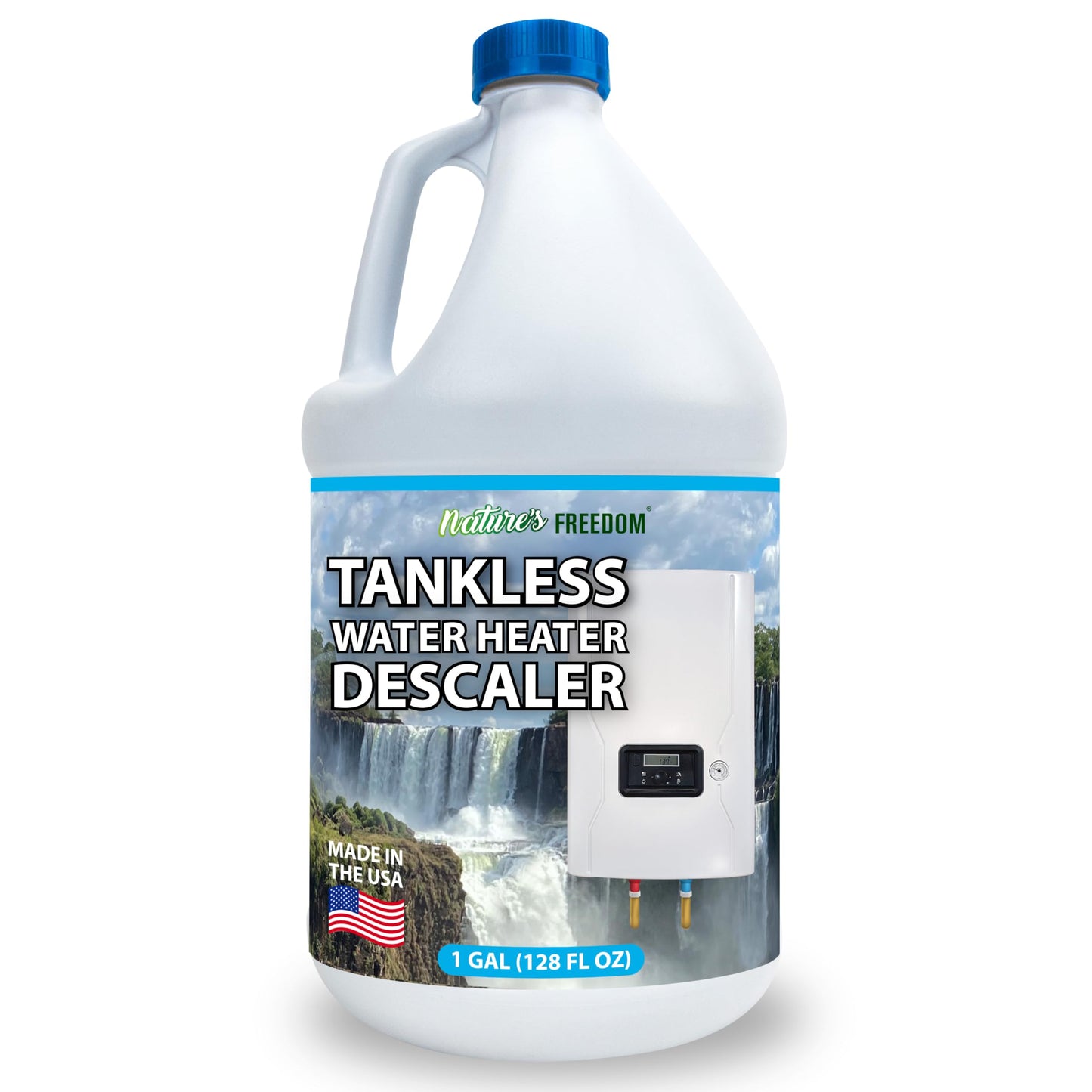 Nature's Freedom Tankless Water Heater Flush Descaler, Gallon (128 oz) – Professional Non-Toxic Descaling Solution, Biodegradable, Made in the USA