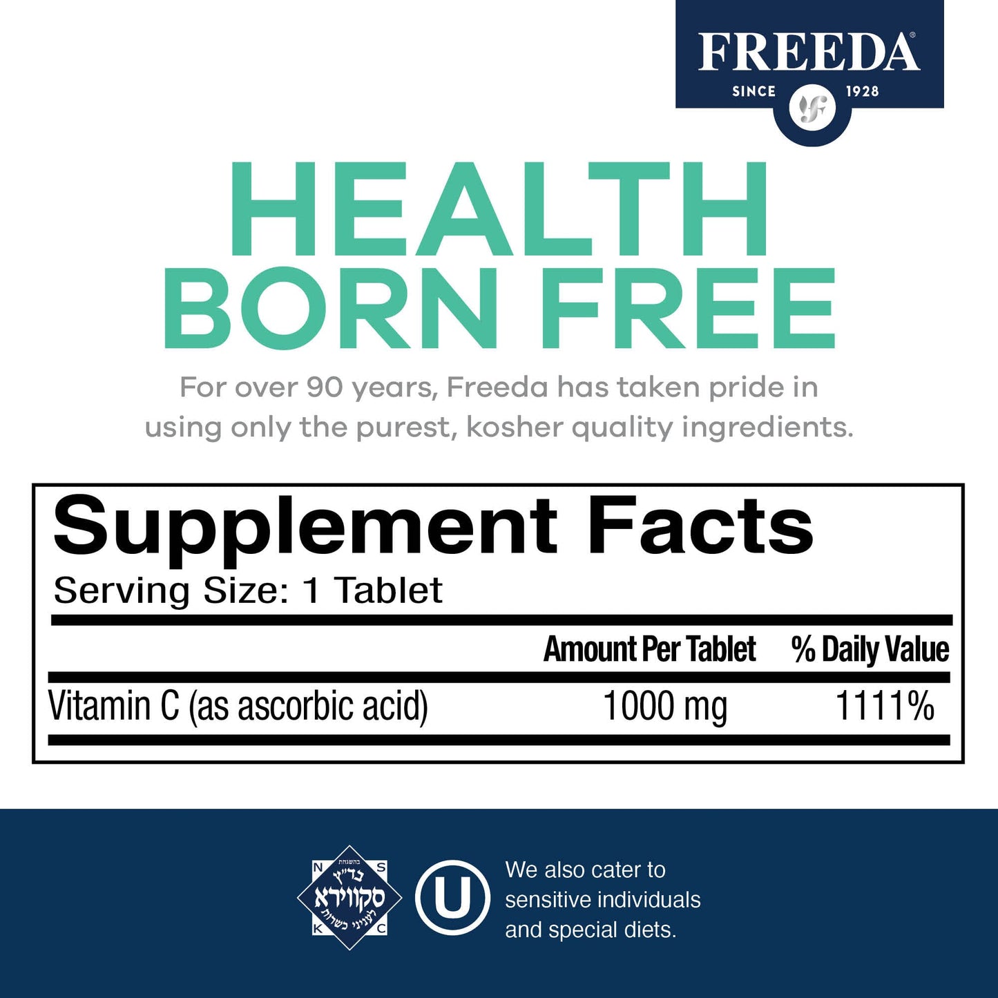 FREEDA Timed Release Vitamin C 1000mg – Slow-Release for All-Day Immune & Antioxidant Support, Gentle on Stomach, Kosher & Vegan, High-Absorption Tablets (100 Tablets)