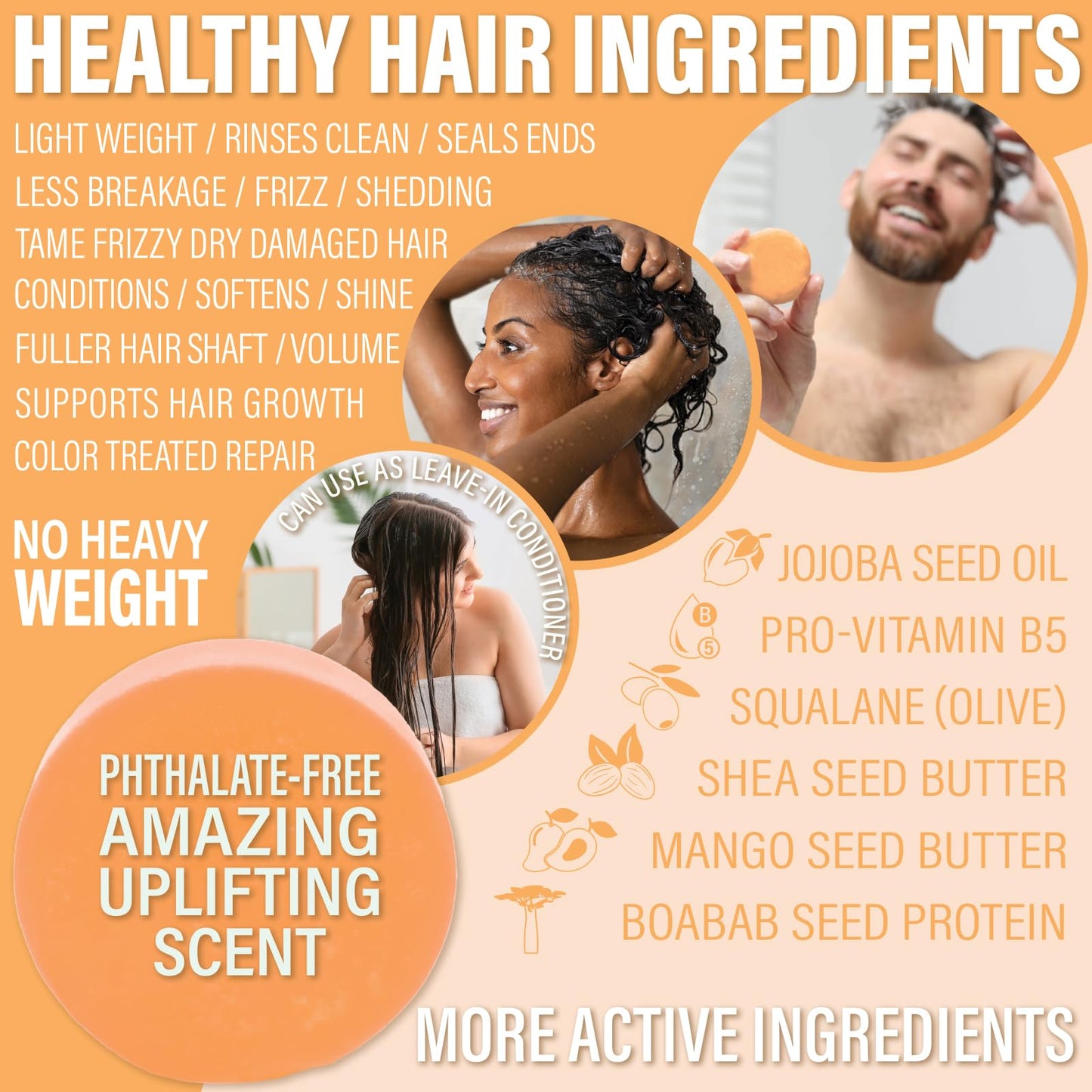 Luxiny Mango Shampoo and Conditioner Bar Set - Sulfate-Free, 1 Shampoo Bar (60g) & 1 Conditioner Bar (50g) for Normal/Dry Damaged Hair, Made in USA