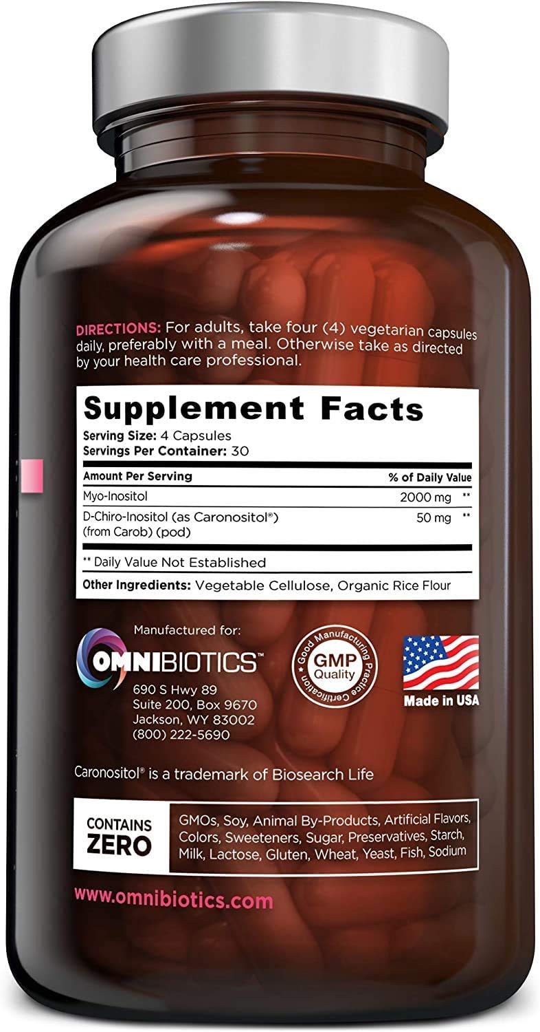 OmniBiotics Myo-Inositol & D-Chiro Inositol Supplement with 40:1 Ratio for Hormone Balance for Women - Women Supplement to Support Reproductive Health & Ovarian Function. Non-GMO - 120 Vegan Capsules
