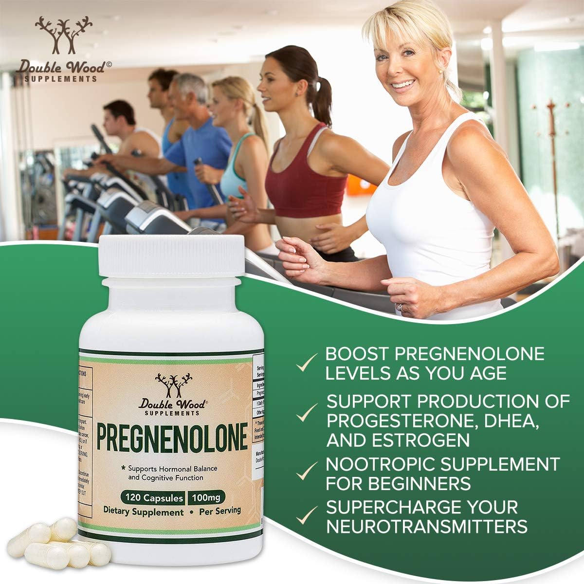 Pregnenolone 100mg per Serving (Converted to Progesterone to Boost Progesterone Levels) - Third Party Tested - 120 Capsules (50mg per Capsule) Non-GMO by Double Wood