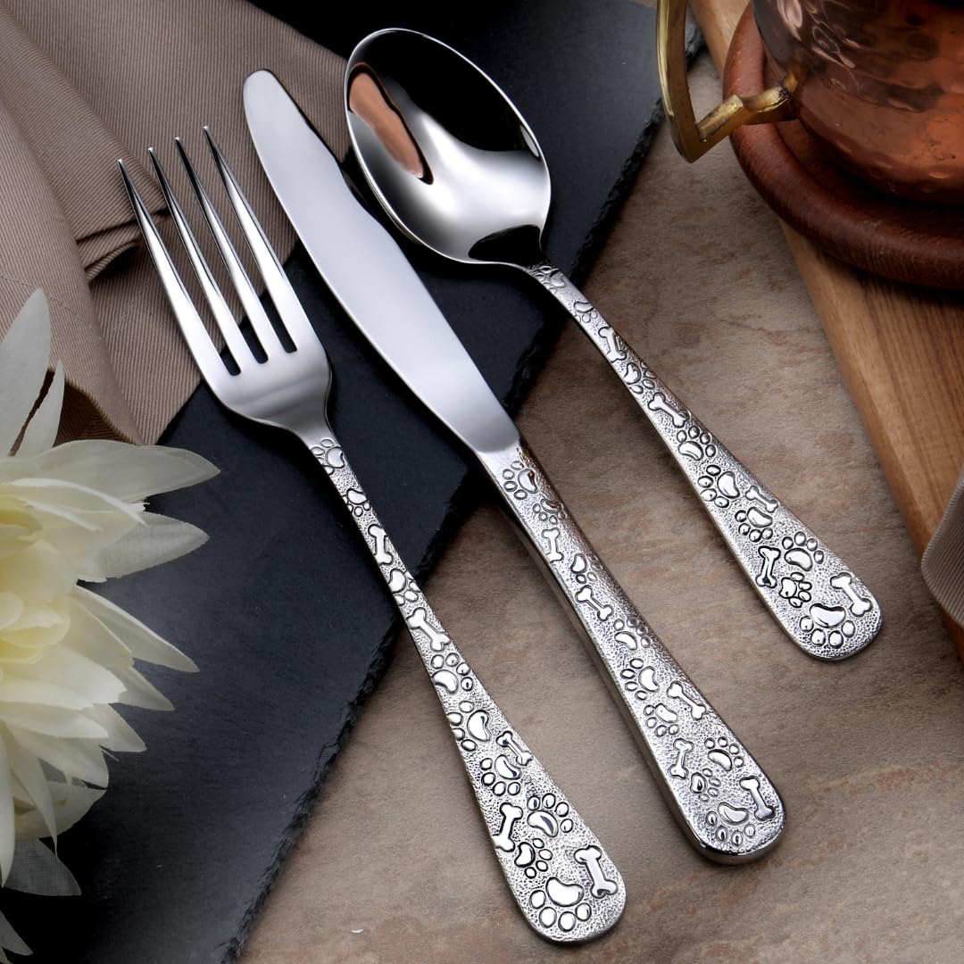 Liberty Tabletop Oliver Puppy 24 Piece Flatware Set Service for 8 Dog Themed Stainless Steel Silverware Made in the USA (24)