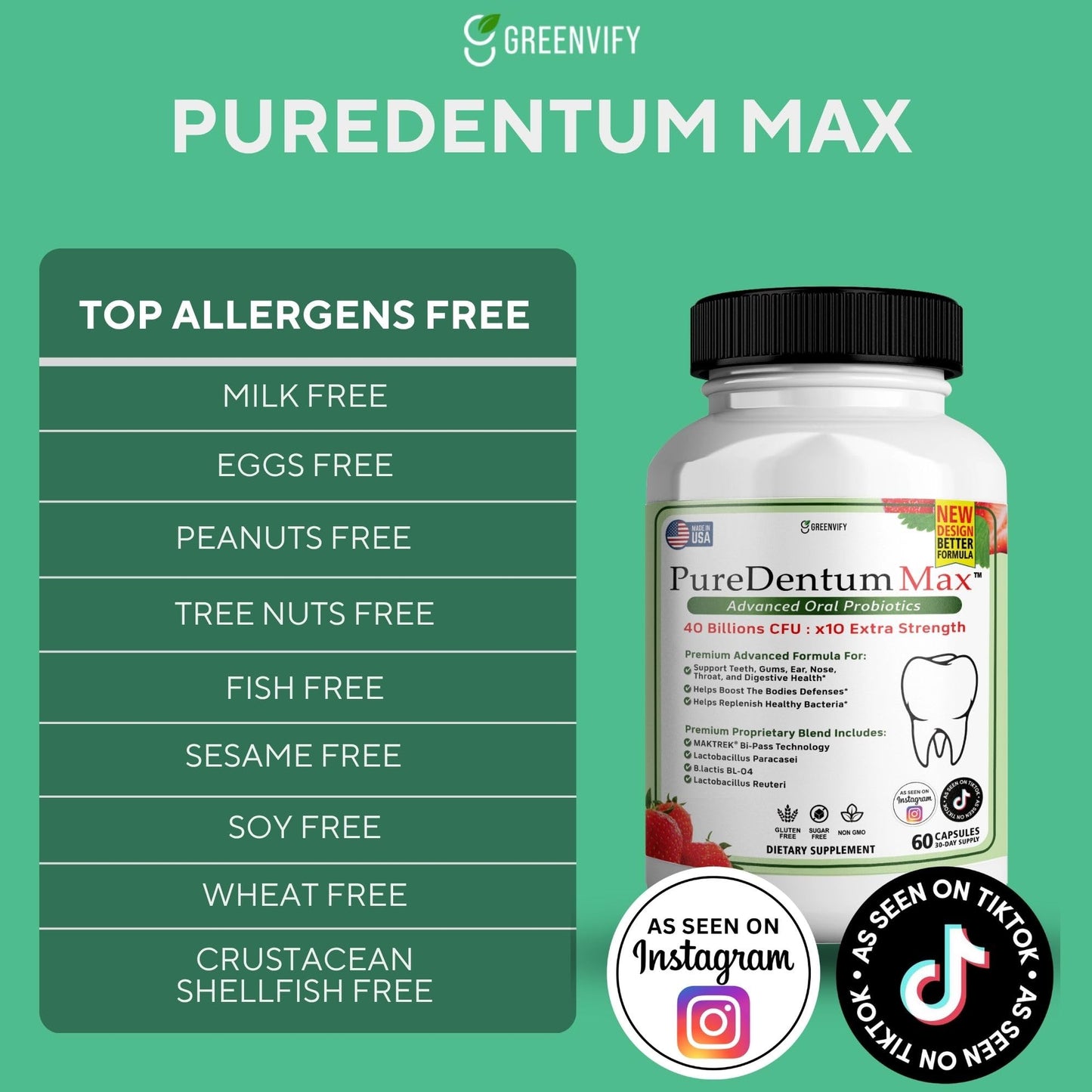 Puredentum Max Prodentim for Gums and Teeth Health & Fresh Breath - 40 Billion CFU Advanced Oral Probiotics for Mouth Bad Breath, Capsule Supplement (1)
