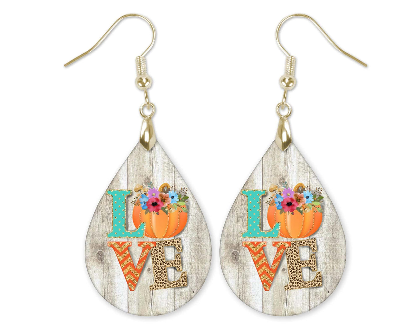 Fall Earrings for Women Autumn Lightweight Teardrop Dangle Fun Colorful Statement Jewelry Handmade by the Painted Pug (Fall LOVE)