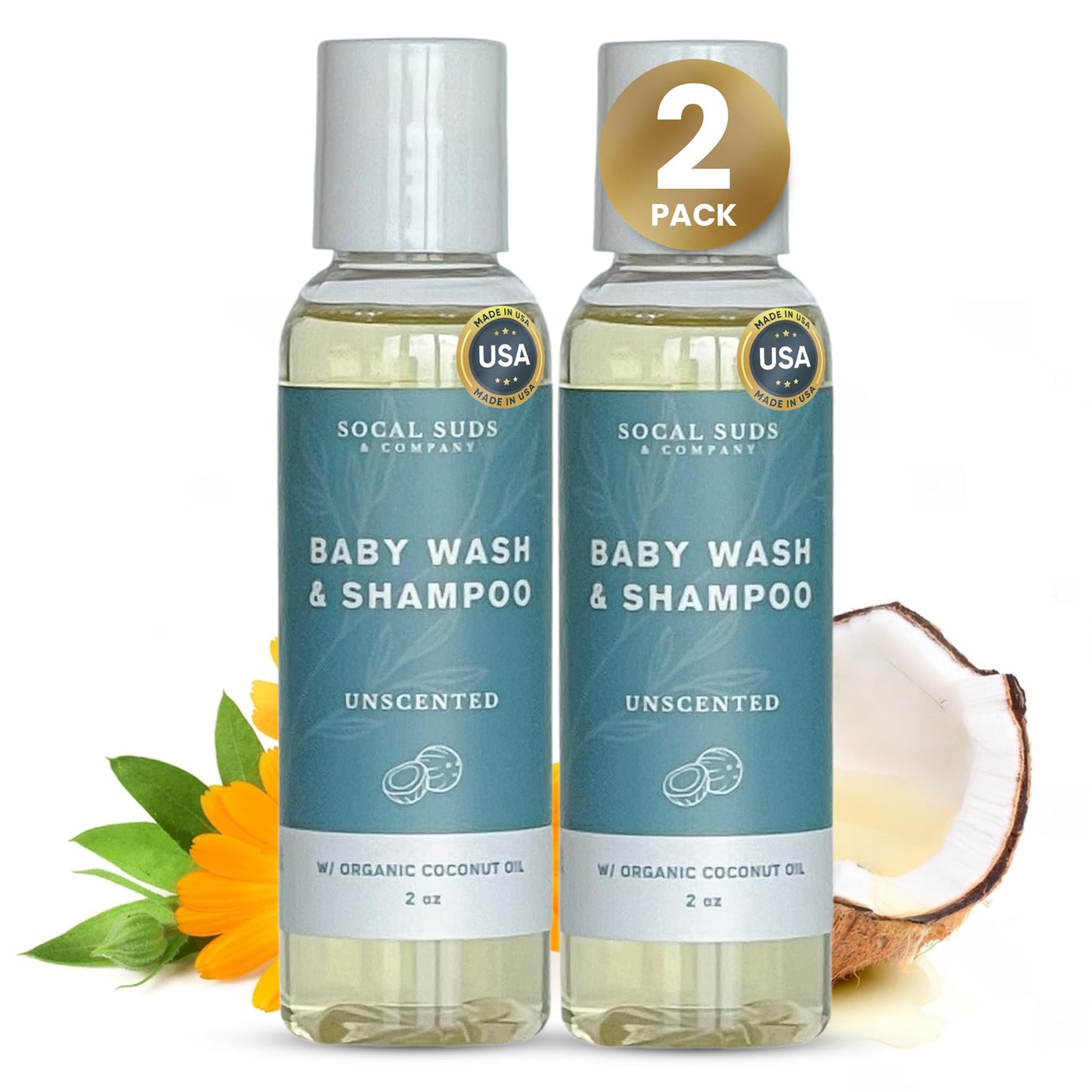 SoCal Suds & Company 2oz Organic Baby Wash & Shampoo- Fragrance Free- 2 Pack