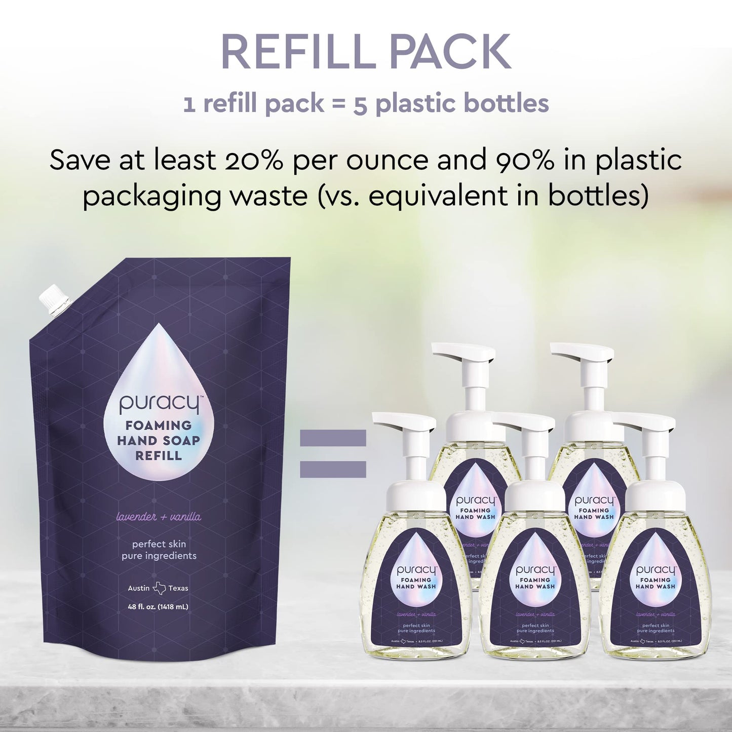Puracy Foaming Hand Soap - Plant-Powered Natural Hand Soap As Seen on TikTok, Non-Toxic, Sulfate-Free Liquid Soap, Moisturizing Foam Handwash Liquid (Lavender & Vanilla, 12 fl oz, 3-Pack)