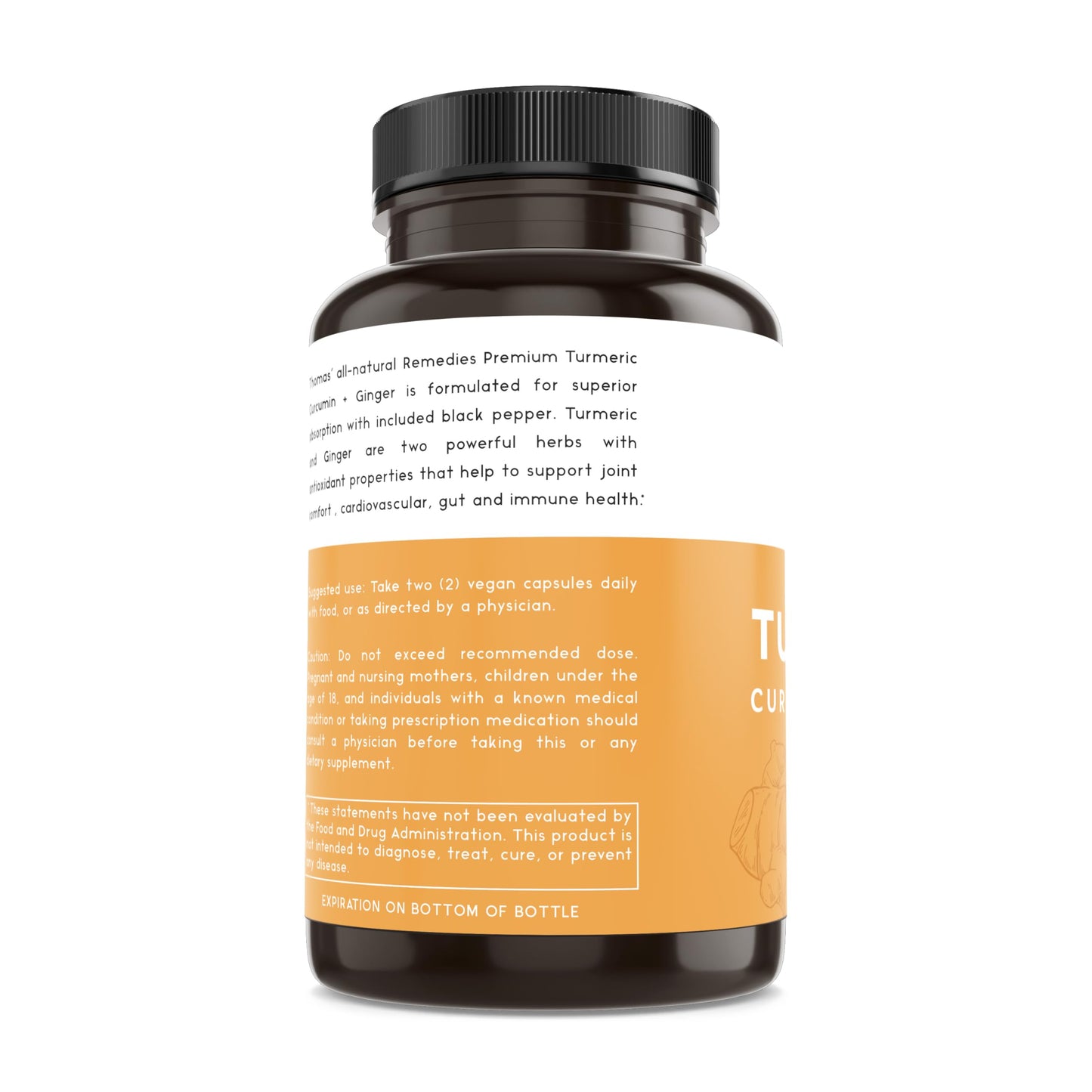 Thomas' all-natural Remedies Turmeric Curcumin and Ginger with Black Pepper, Organic Turmeric Joint Support Supplement- 95% Curcumin - NO fillers, Vegan - 120ct