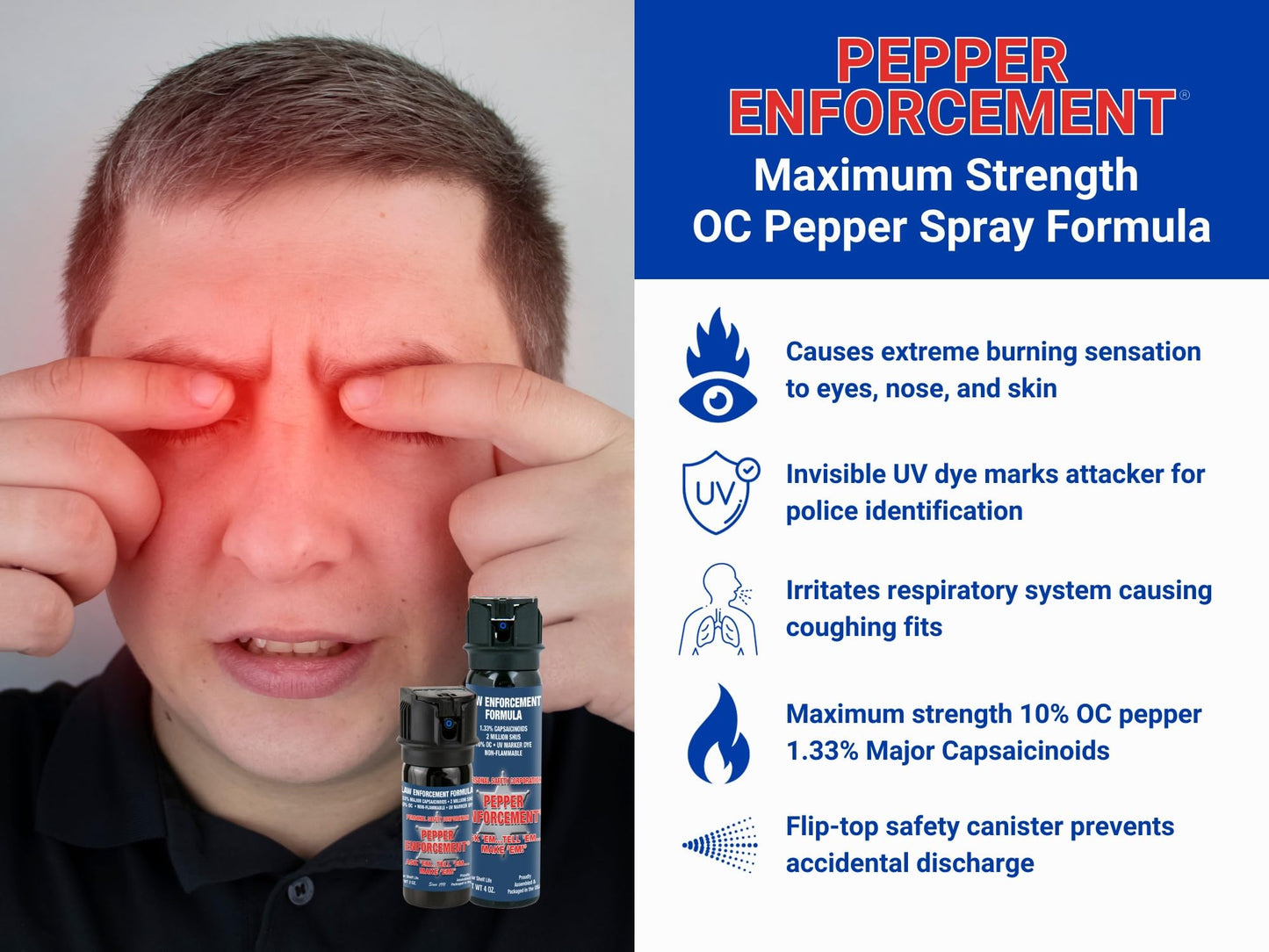 Pepper Enforcement Splatter Stream Pepper Spray, 2 oz. Flip Top - Maximum Strength 10% OC Formula - Emergency Self Defense Personal Protection & Safety (1-Pack Stream Pepper Spray)