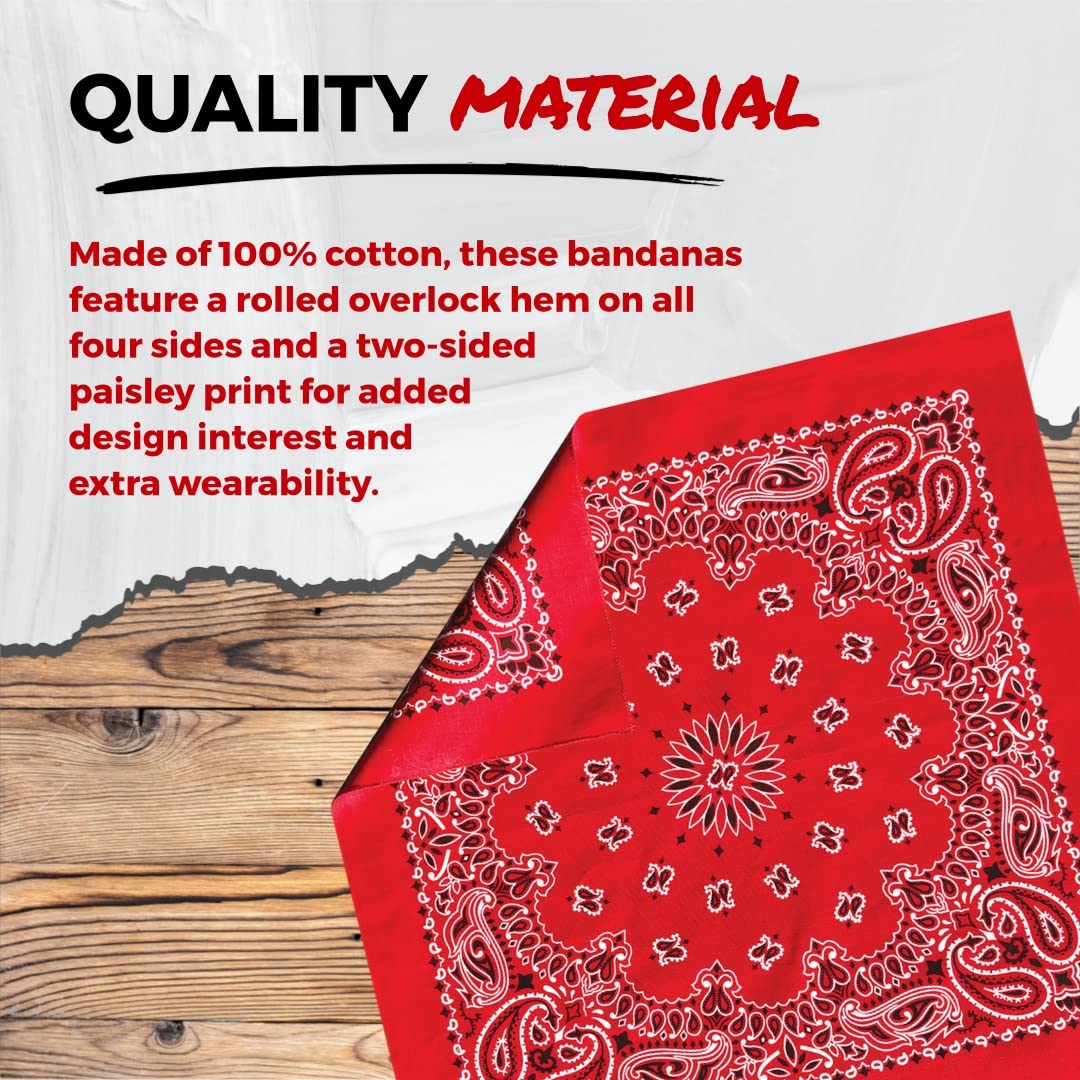 B53 100% Cotton Bandanas Made in the USA - Stylish Headband, Handkerchief, Scarf - 21 inch x 21 inch (Red, Navy, Black (6-pack))