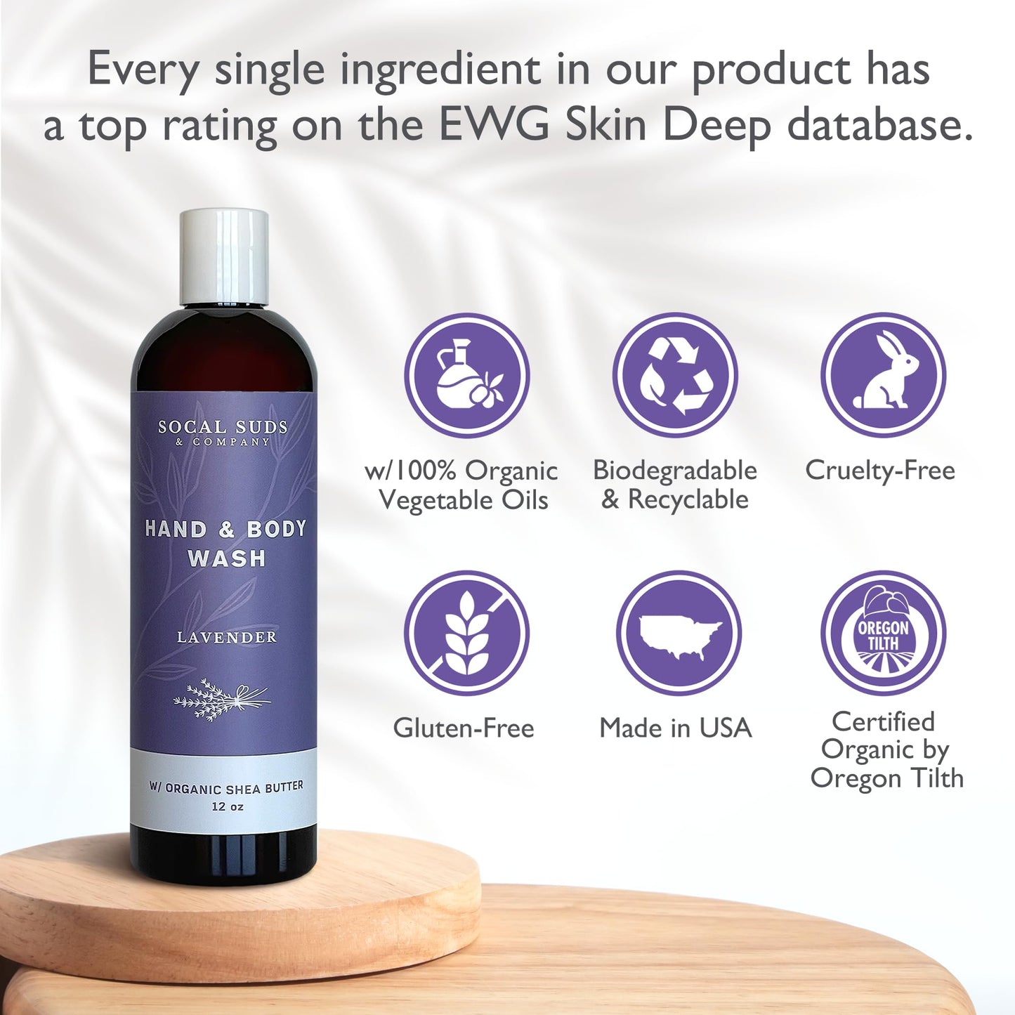 SoCal Suds & Company Organic Shea Butter Body Wash – Lavender Liquid Soap for Hand & Body, Moisturizing Shower Gel, Daily Body Wash for Women, Men & Unisex, Gentle Skin Care & Protection - (12oz)