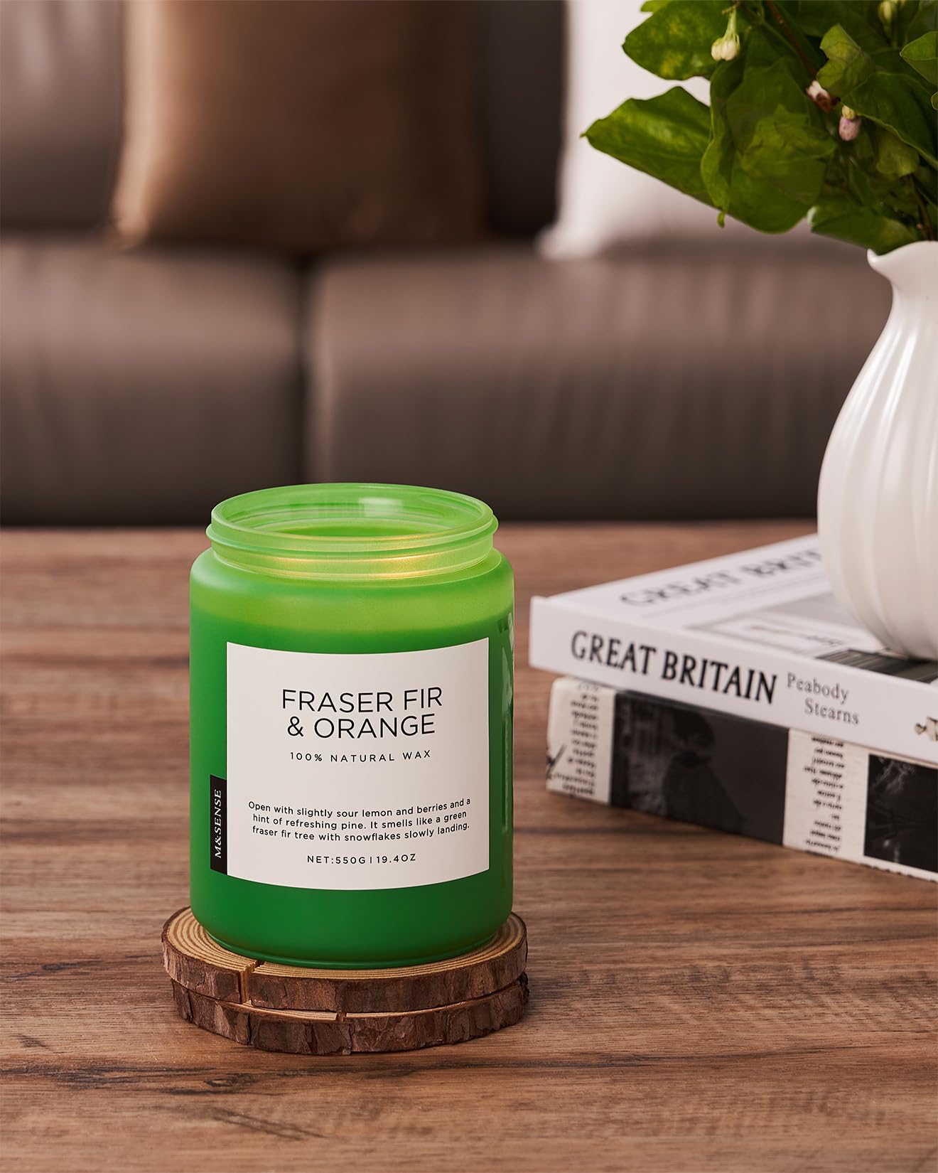 M&SENSE Fir & Orange Large Candle for Home Scented 19.4oz 110 Hour Clean Non Toxic Long Lasting Organic Natural Soy Wax Highly Scented Holiday Candle Gifts for Home Decor