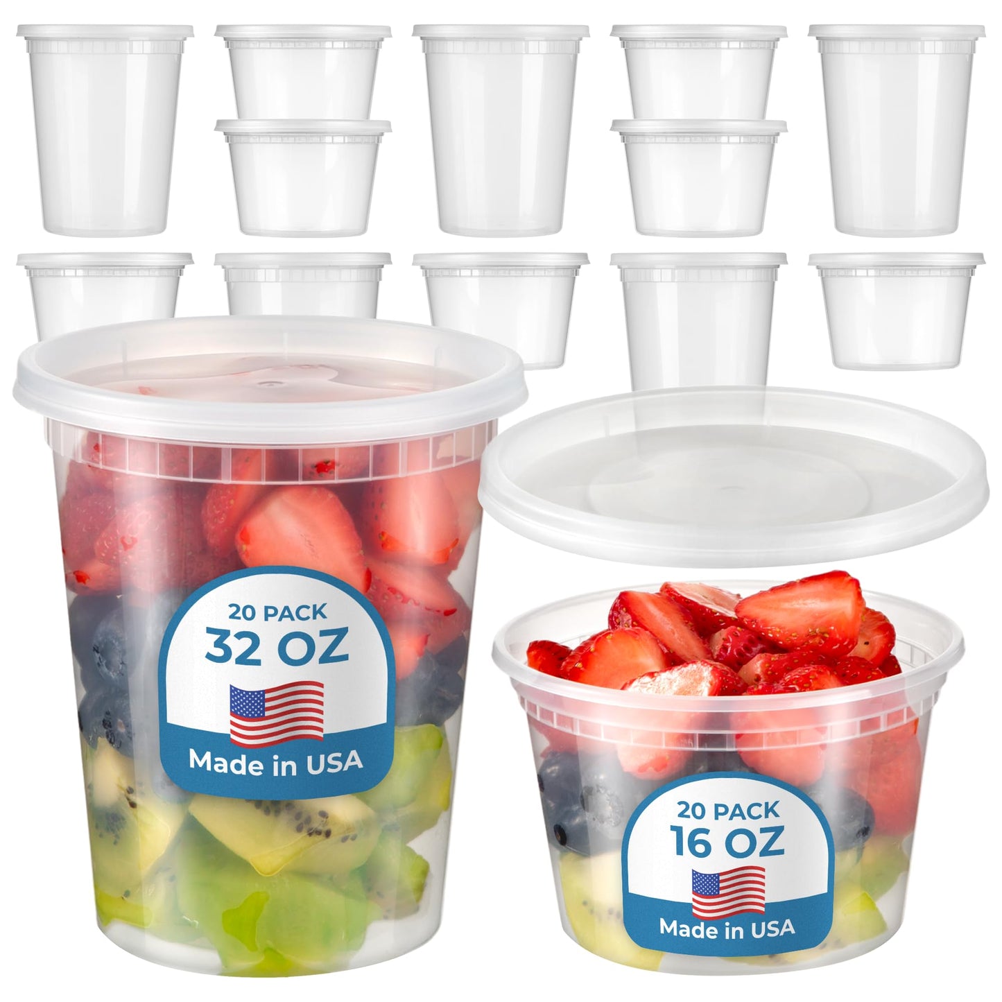 Fit Meal Prep Deli Containers with Lids Variety Pack, US Made Leakproof Assorted Plastic Soup Container, Combo Clear Food Storage Containers for Restaurant, Microwave Freezer Safe