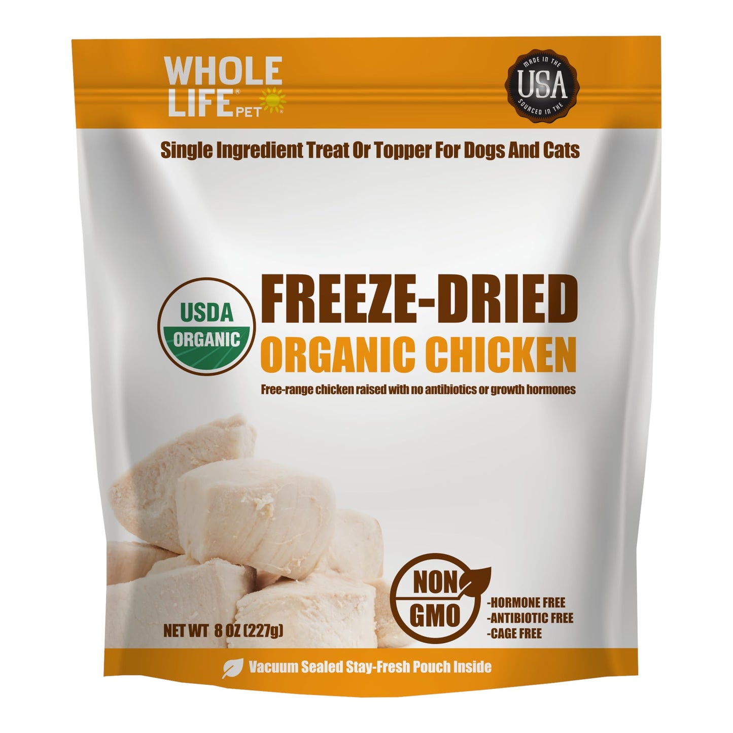 Whole Life Pet USDA Certified Organic Chicken - Dog & Cat Treat Or Topper - Human Grade, Freeze Dried, One Ingredient - Protein Rich, Grain Free, Made in The USA