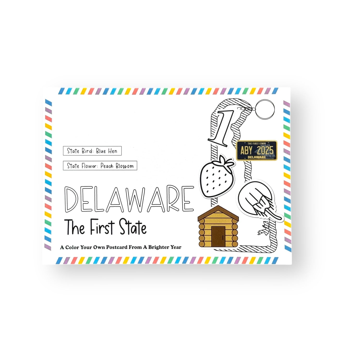 A Brighter Year Color Your Own Postcard - Delaware State - 5"x 7", Premium Quality, Sturdy Cardstock, Sized for Mailing, Illustrations - Stress & Anxiety Relief