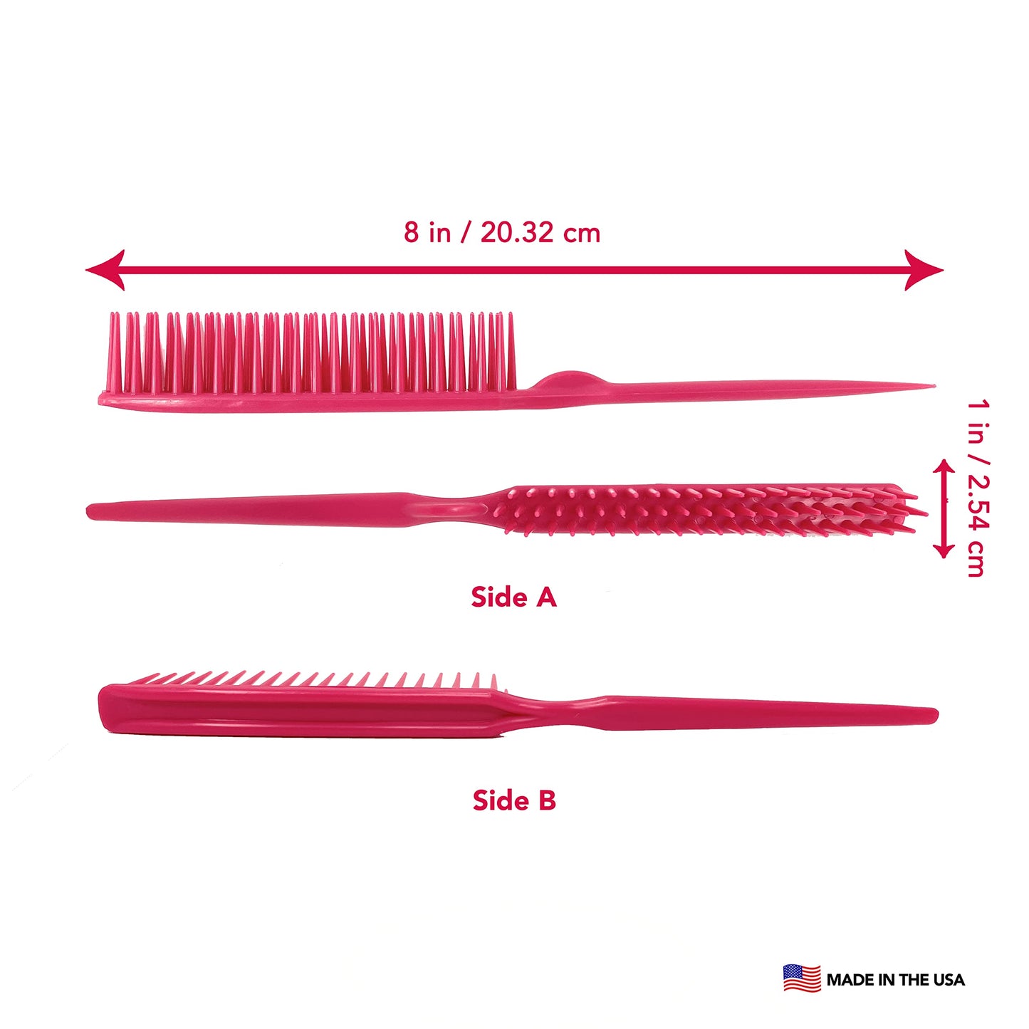 Allegro Combs 60 Parting Three Row Combs Salon Hairstylist Hairdresser Detangle Combs For Natural Hair And Wigs For Curly Hair Made In The Usa 2 Pcs. (Pink)