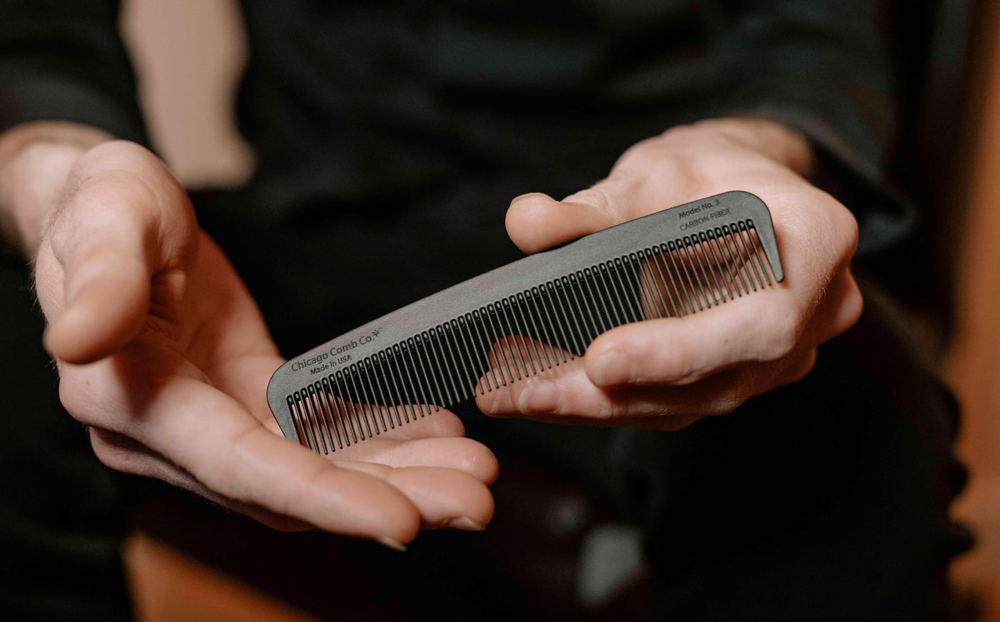 Chicago Comb Model 3 Carbon Fiber, Made in USA, Anti-static, 5.5 inches (14 cm) long, Fine-tooth, Pocket, Travel, EDC comb, Finer Hair and Beards