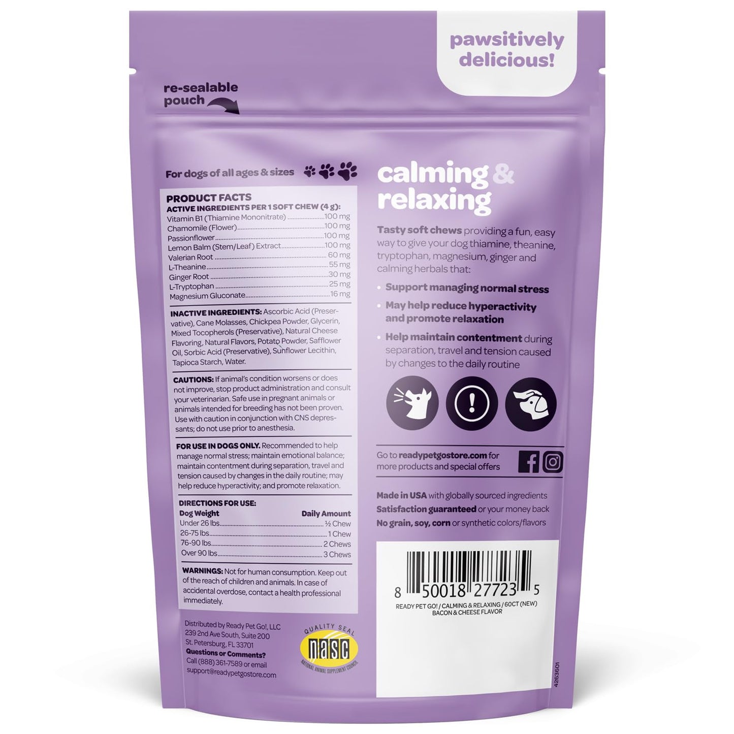 Calming Chews for Dogs | Herbal Dog Calming Chews for Anxiety from Normal and Occasional Stressors Including Separation Storms Grooming & Travel | NASC Certified & Made in The USA | 60 Count