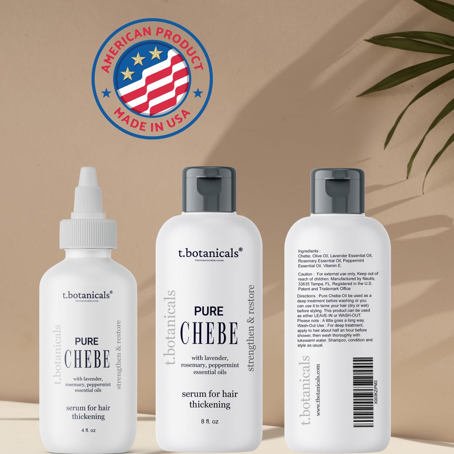t.botanicals Hair Styling Agent - 8 oz Chebe Oil with Rosemary, Peppermint, and Lavender for Hair Growth, Reduces Split Ends and Hair Breakage, Preservative Free, Lavender Scent, Made in USA