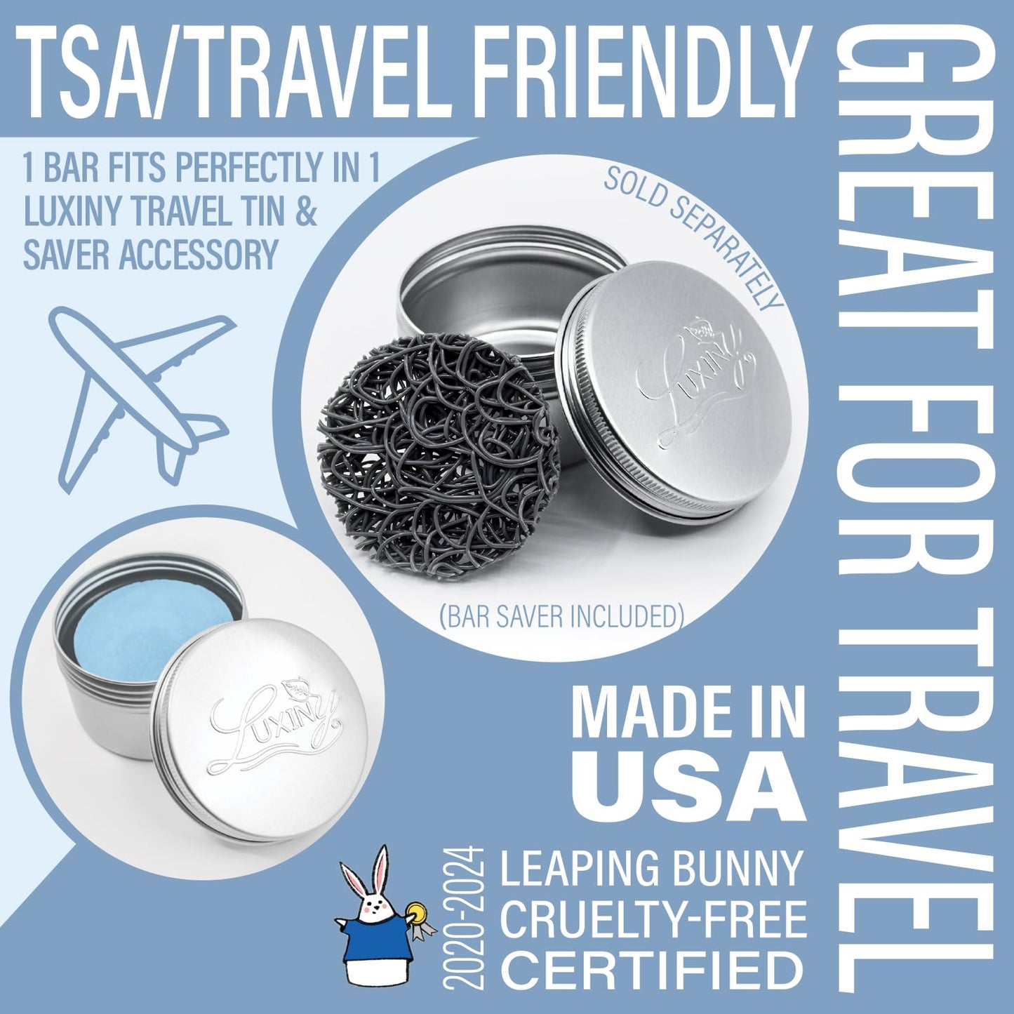 Luxiny Travel Shampoo and Conditioner Bar - Plant-Based, Multipurpose, TSA Compliant, Eco-Friendly, Sulfate & Paraben-Free, Suitable for All Hair Types & Color-Treated Hair, 200 grams, Bay Rum Scent
