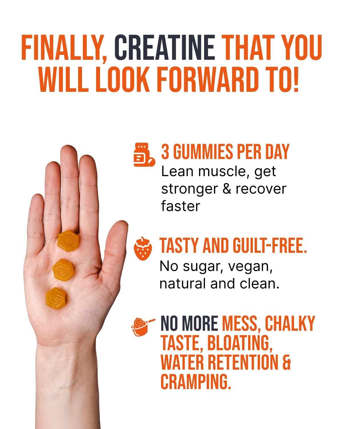 EcoWise Wellness Creatine HCL Gummies 750mg, Chewable Gummies for Men & Women, Sugar-Free, Vegan, HCL Creatine for Active Lifestyle, Strawberry Flavor, 90 Count