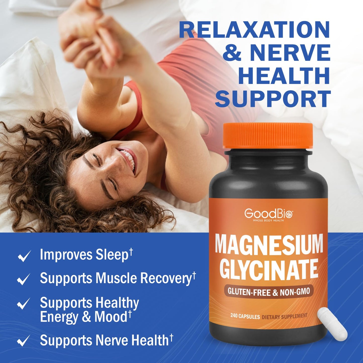 Magnesium Glycinate - High Absorption Magnesium Supplement 500mg Per Serving for Stress Relief, Sleep, Heart and Bone Health, Nerve Support - Non-GMO, Gluten-Free, Gentle on Stomach, 240 Capsules