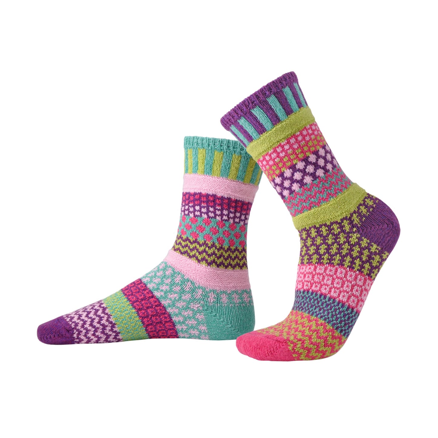 Solmate Socks - Mismatched Crew Socks; Made in USA; Dahlia Large