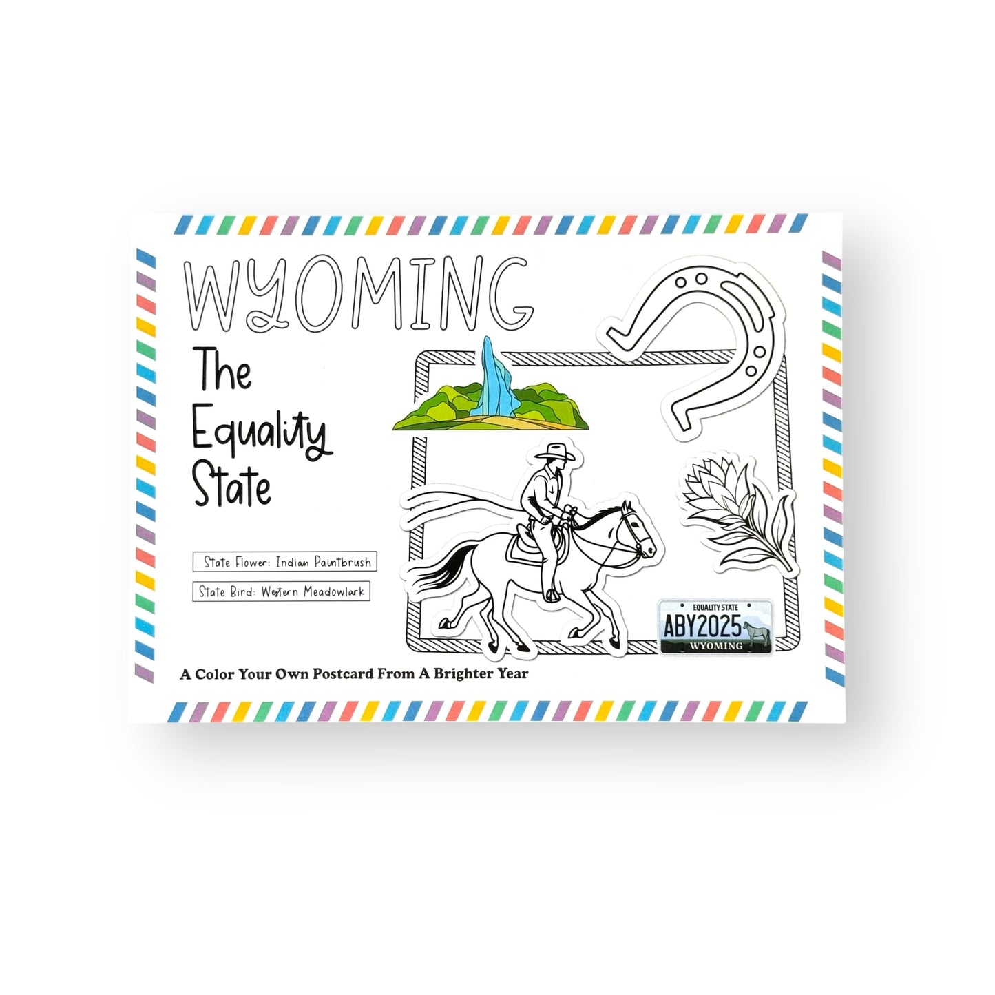 A Brighter Year Color Your Own Postcard - Wyoming State - 5"x 7", Premium Quality, Sturdy Cardstock, Sized for Mailing, Illustrations - Stress & Anxiety Relief