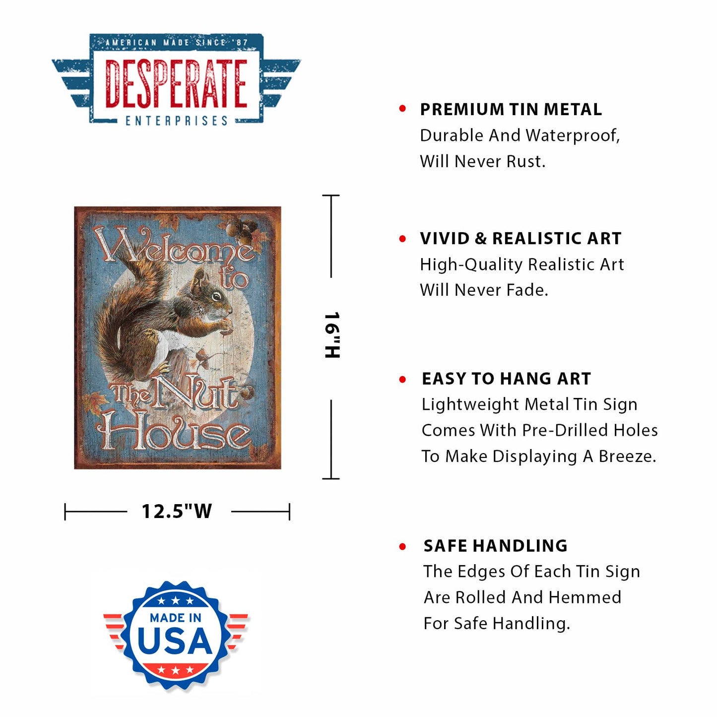 Desperate Enterprises Welcome to The Nut House Tin Sign - Nostalgic Vintage Metal Wall Decor - Made in USA