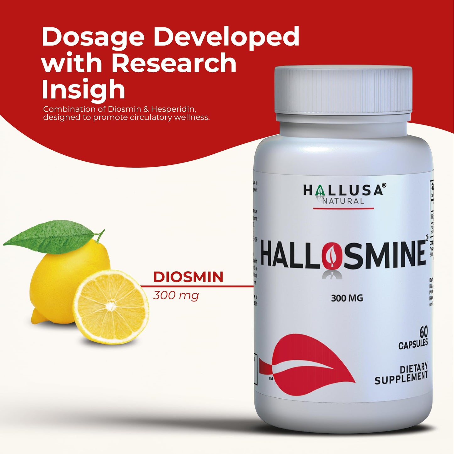 Hallusa Natural Diosmin Circulation - Support for Circulation and Veins - DIOSMIN - DIOSMINE- DIOSMINA - Circulation & Vein Support Supplement