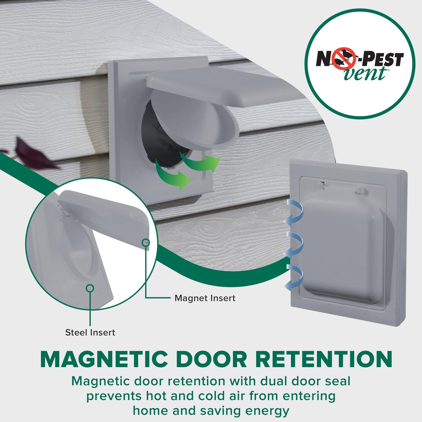 NO-PEST VENT, Exclusive Dual Door Dryer Vent Cover Outdoor 4 inch, Made in USA w Highest UV Resistant Plastic in any Outdoor Vent Cover (Slate Grey, 4 inch With 12" Duct Tube)