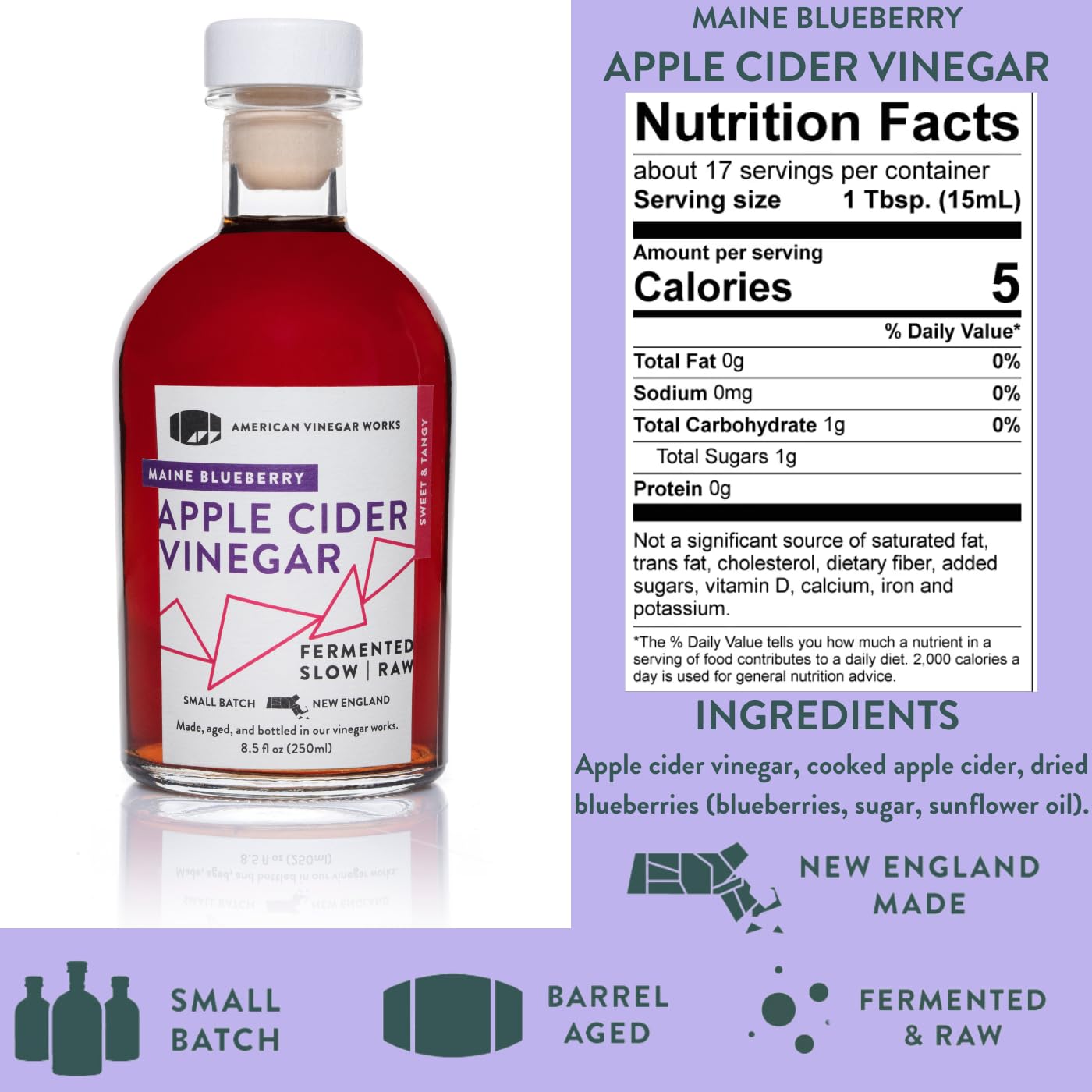 American Vinegar Works - Cider Lovers Vinegar - Includes Apple, Cranberry Apple, Hot Apple, and Wild Blueberry Vinegars Packed in a Custom Box - Great for Gifts - 8.5 oz Bottles - 4 Pack
