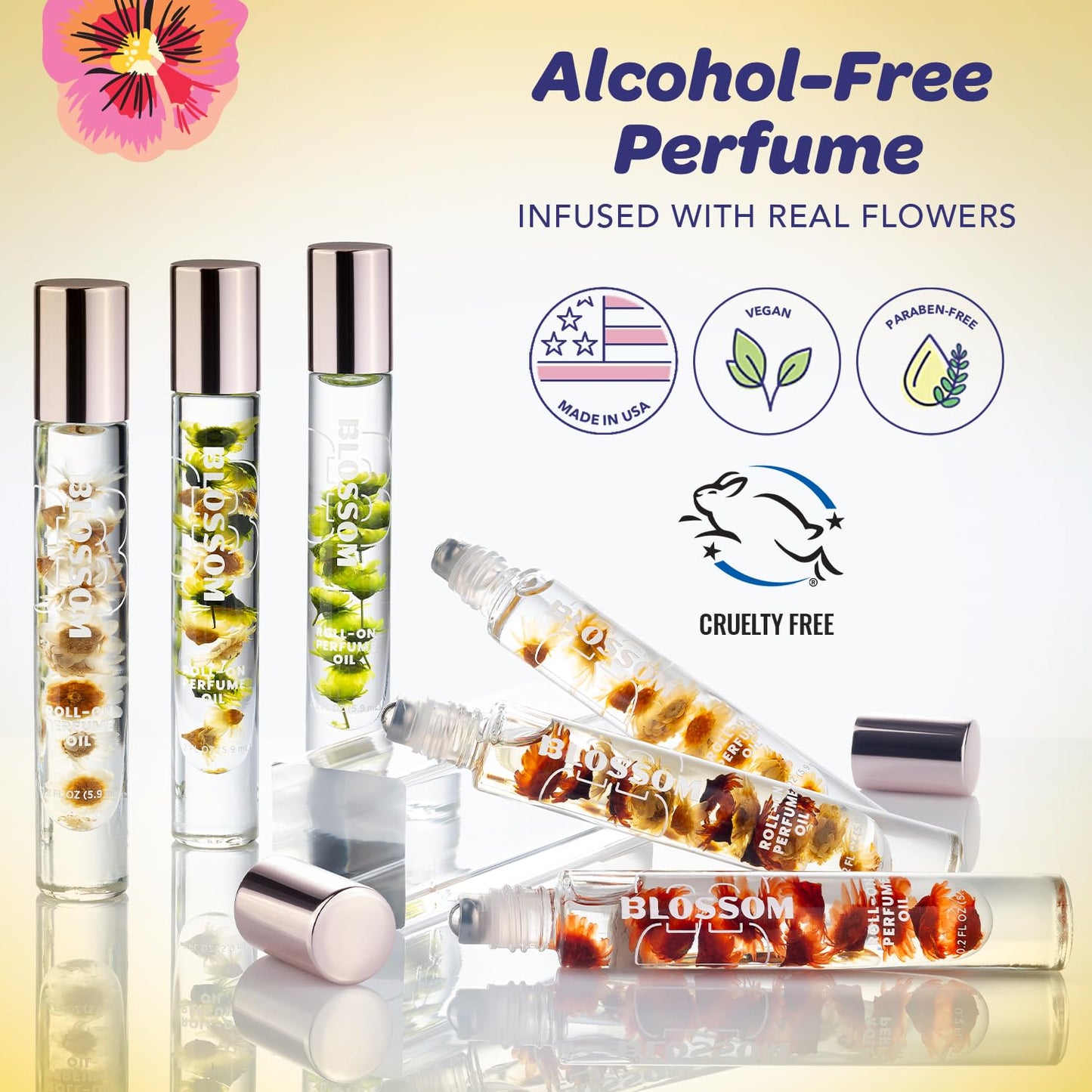 Blossom Roll on Perfume for Women Alcohol Free Gourmand Rollerball Perfume Oil with Essential Oils, Infused with Real Flowers, Made in USA, 0.20oz, (Vanilla, Caramel, Nutmeg) Almond Biscotti