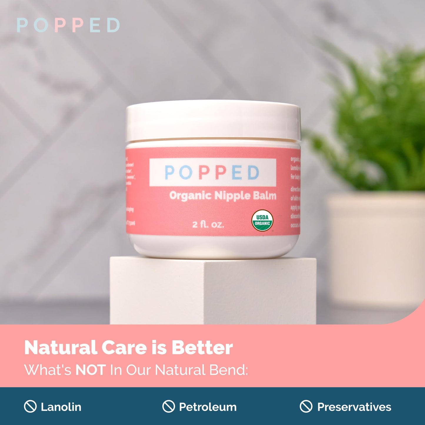 Popped Organic Nipple Butter | Made in the USA | Moisturizing Nipple Cream for Sore, Dry, and Cracked Nipples | Postpartum Essential Balm for Breastfeeding, Nursing (2 fl oz)