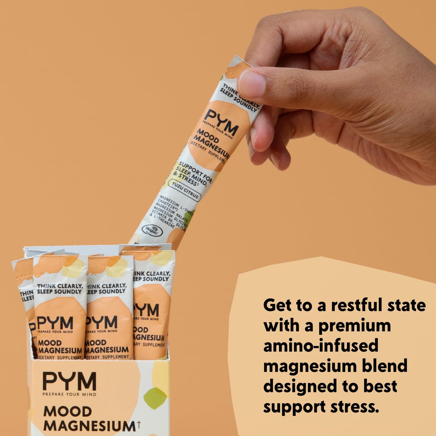 PYM Mood Magnesium Powder Packets (10-Servings) Magnesium Glycinate, L-Threonate & Malate Powder | Aid & Mood Support Supplement for Stress
