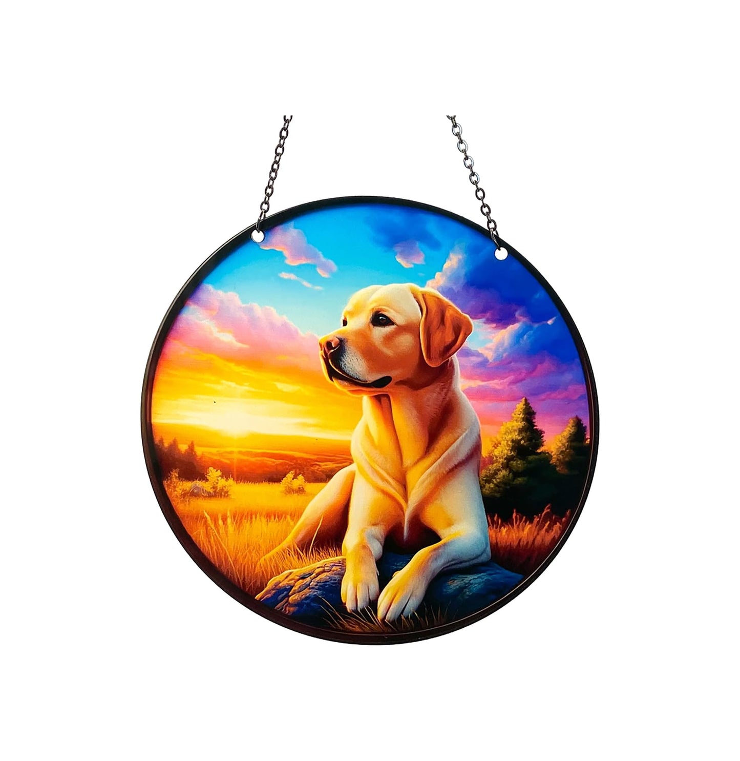 d'ears - Yellow Lab - Acrylic Suncatcher with Chain - 6 Inch Diameter - Window Art - Made in The USA