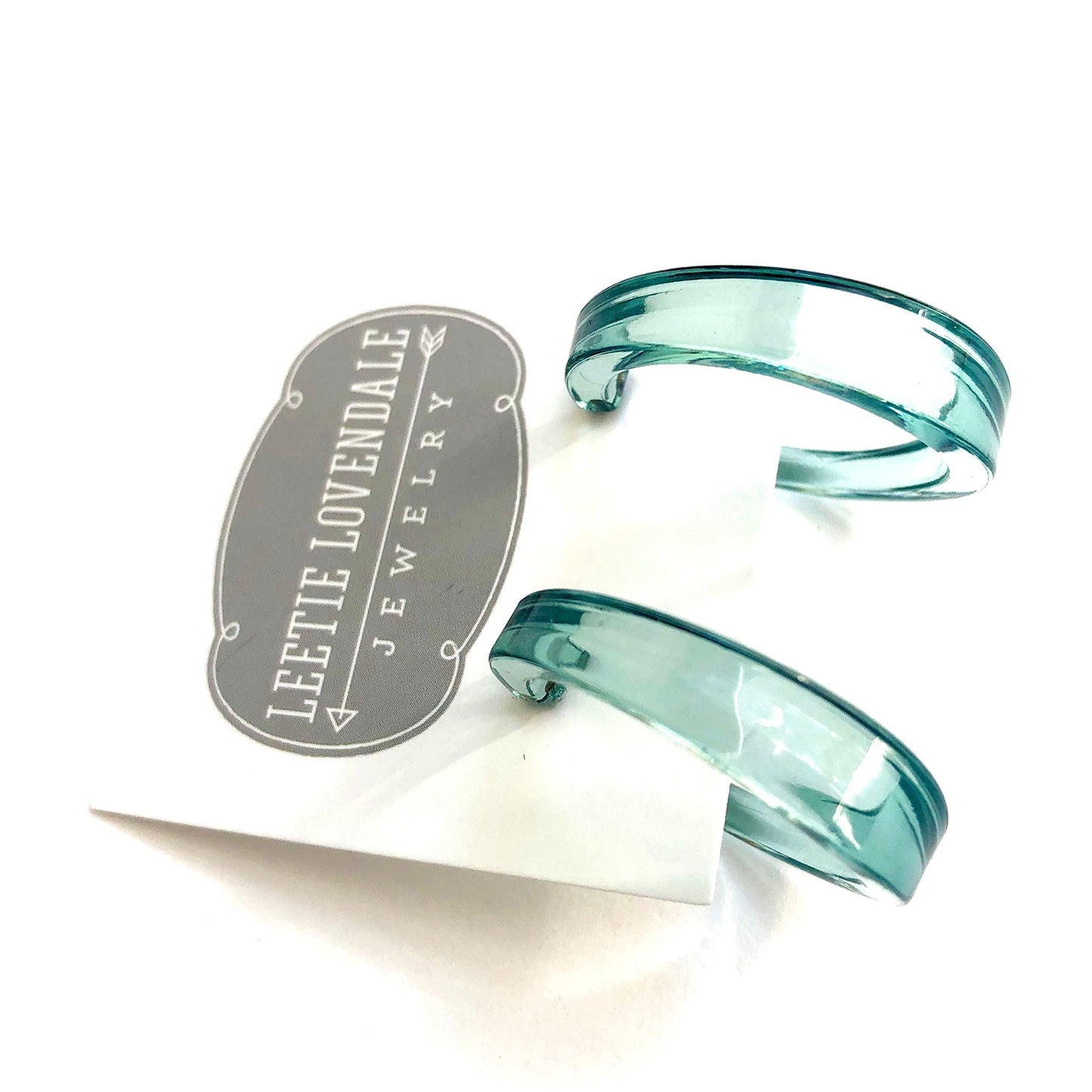 Leetie Lovendale Lola Hoop Earrings, Hypoallergenic Hoop Earrings for Women, Made With Surgical Steel & Lucite, Lightweight & Comfortable, Hand-Made In The USA, 1.25” Diameter, (Transparent Seafoam)