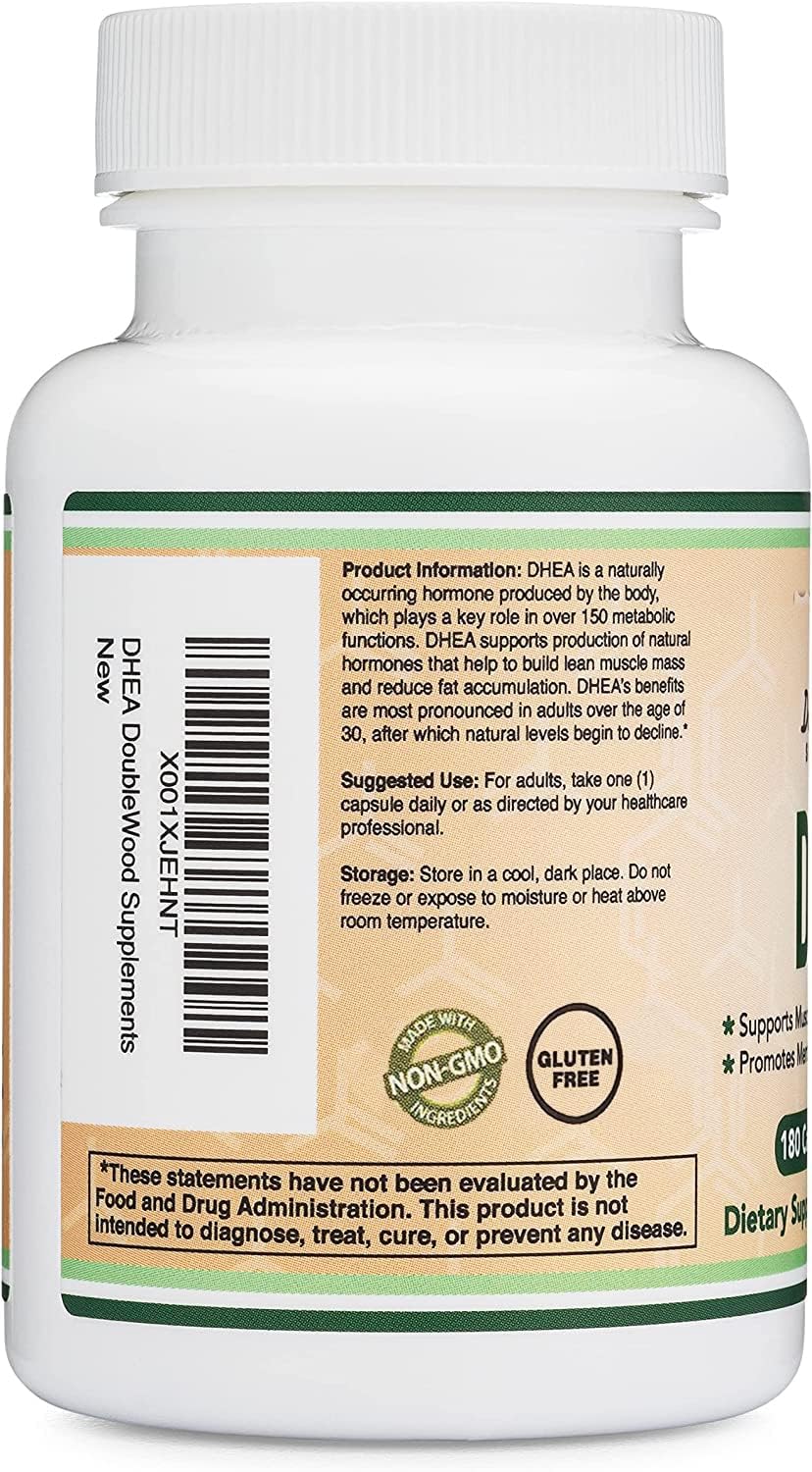 DHEA 100mg | 180 Capsules | Max Strength 6 Month Supply | Third Party Tested | Hormone Balance & Healthy Aging by Double Wood