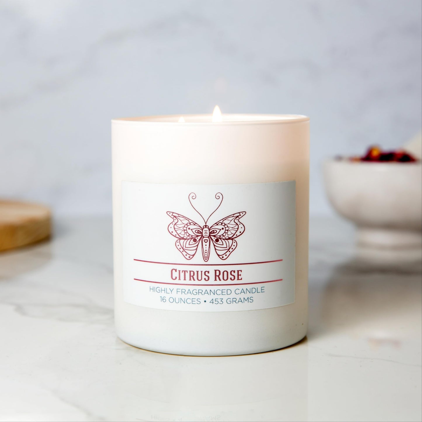 Carolina Citrus Rose Scented Candle, 16 oz Wellness Relaxing Aromatherapy Candle, 2 Wick White Jar Soy Blend Wax, Candles for Home, 60H Burn - Made in The USA