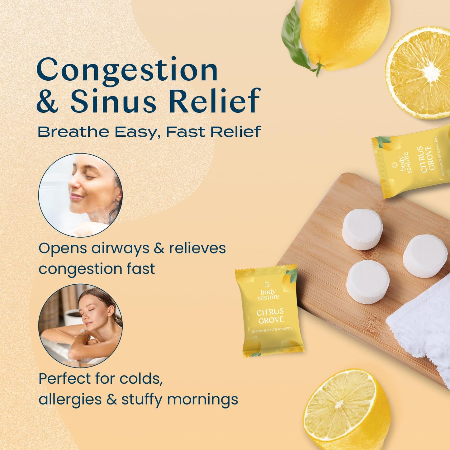 Body Restore Shower Steamers Aromatherapy 6 Pack - Birthday Gifts for Women, Men, Travel Essentials, Stress Relief, Relaxation, Self Care - Citrus