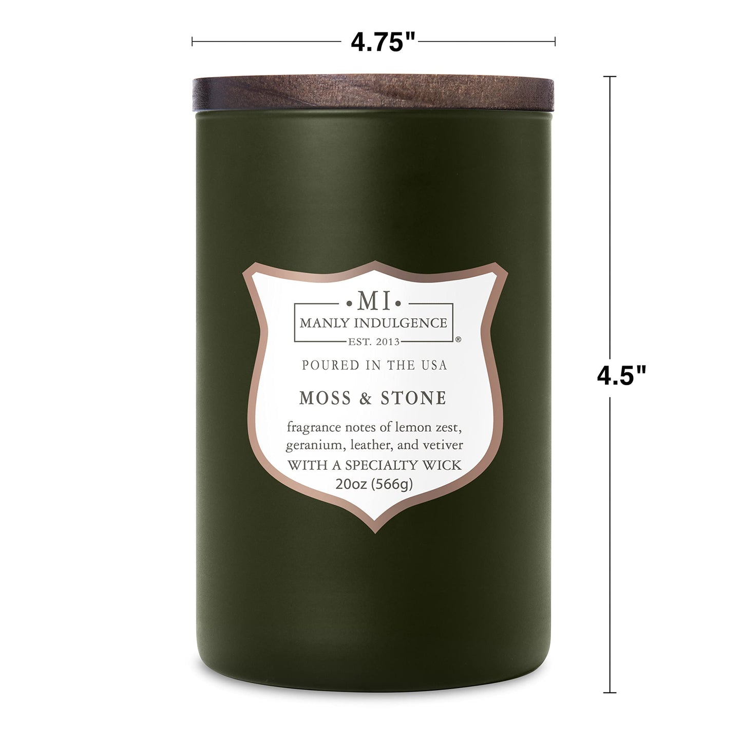 Manly Indulgence Green Moss & Stone Scented Jar Candle, Signature Collection, Wood Wick, Green, 20 oz - Up to 120 Hours Burn