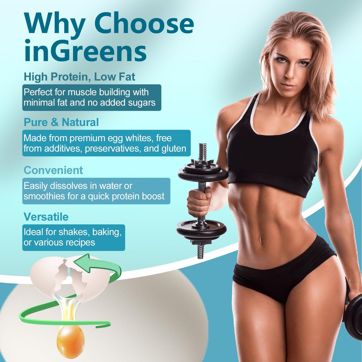 inGreens 283g Egg White Powder | 10 oz Egg White Protein Powder | Made in USA | Gluten-Free | No Antibiotics | Lactose-Free for Baking | Cooking | Desserts