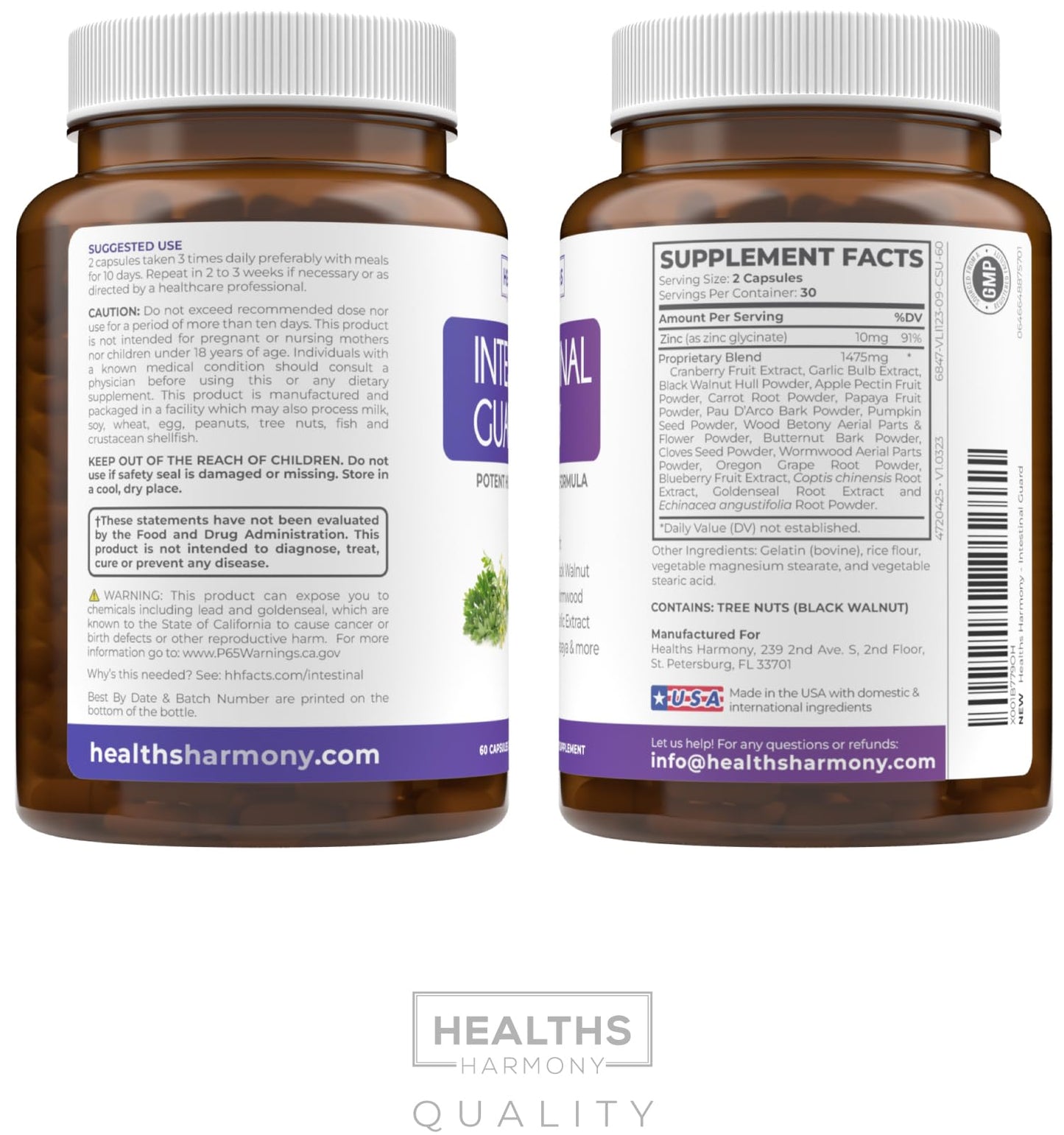 Intestinal Guard (Non-GMO) - Potent Natural Formula with Wormwood, Black Walnut, Goldenseal, PAU D'Arco, Clove, Garlic, More - All in One Supplement - 60 Capsules (No Pills)