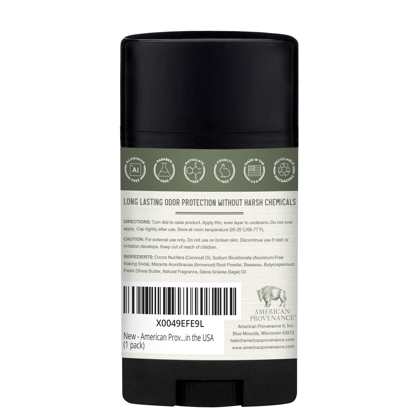 American Provenance Aluminum Free Natural Deodorant For Women and Men - Juniper and Sage - 24 Hour Odor Protection Cruelty Free - Made in the USA (1 pack)