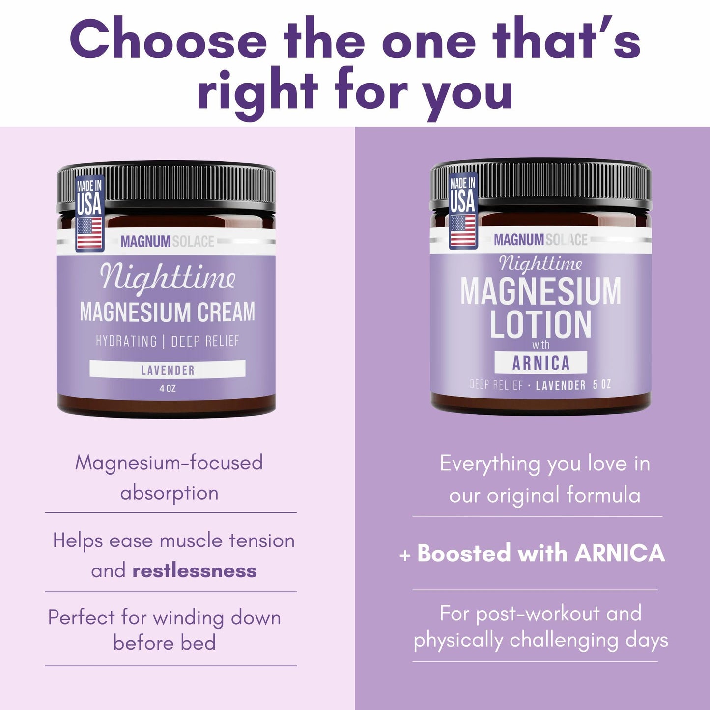 Nighttime Magnesium Lotion with Arnica – Soothing Relief & Relaxation, Highly Concentrated Magnesium for Muscles & Joints – Apply to Legs or Feet Before Bed – Skin-Friendly