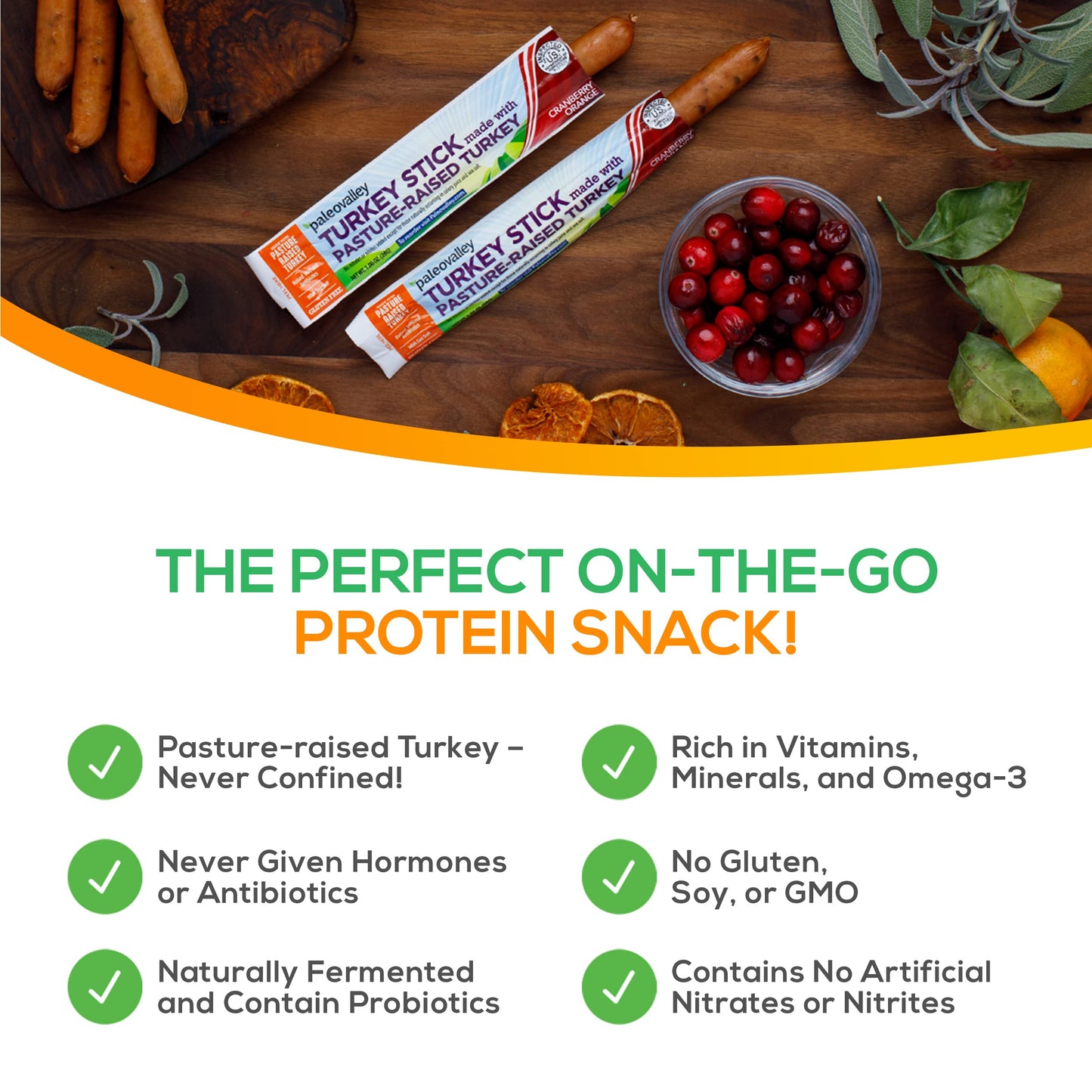 Paleovalley Turkey Sticks - Delicious Paleo Keto Snacks With Probiotics, 7g Protein - 10 Jerky Sticks - Original Flavor - No Gluten, Soy, or GMOs - Shelf Stable - Pasture-Raised, Made in the USA