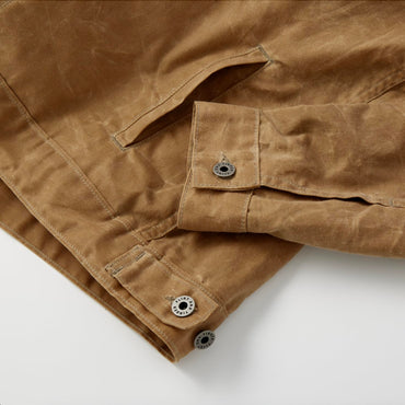 Huckberry Flint and Tinder Men's Flannel-Lined Waxed Trucker Jacket, Water & Weather Resistant Mens Jacket, Field Tan