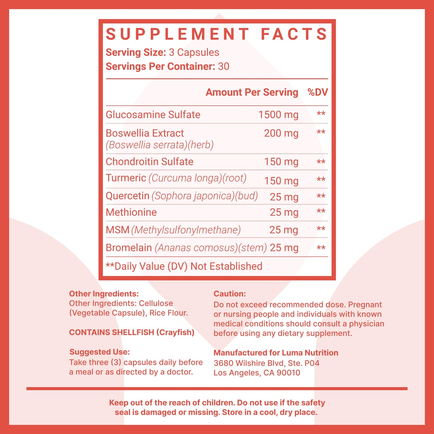 Luma Nutrition Glucosamine Chondroitin MSM - Turmeric, Boswellia - Premium Supplement - for Men and Women - Joint Supplement - 90 Capsules